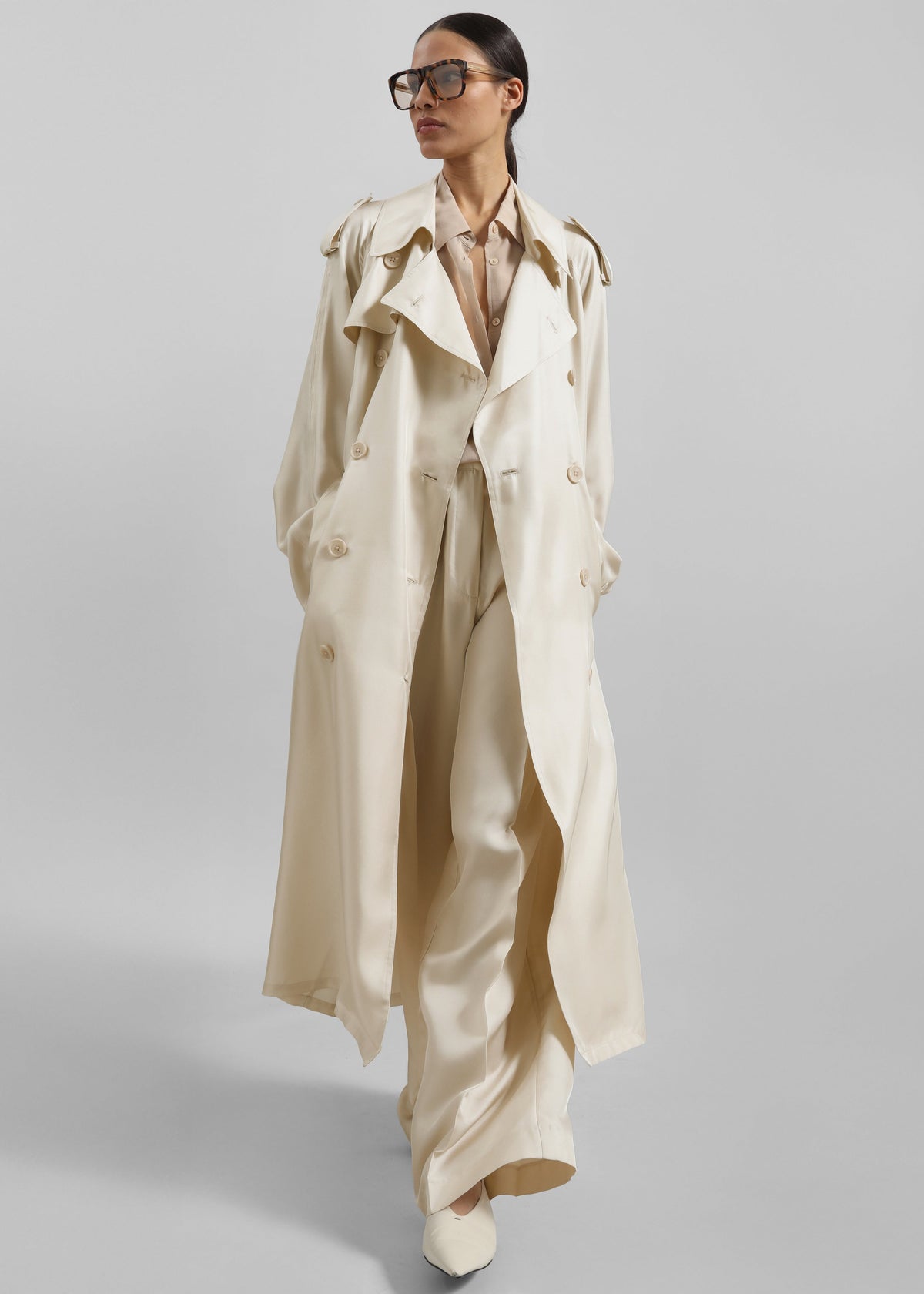 Marfa Pleated Silk Trousers - Light Beige β view 4 of 8