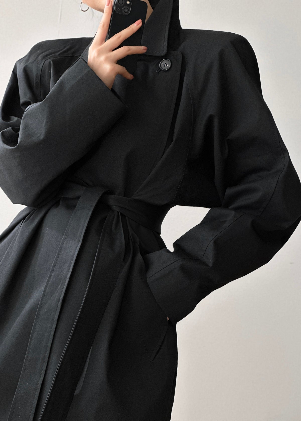 Marisol Box Shoulder Trench - Black β view 3 of 13