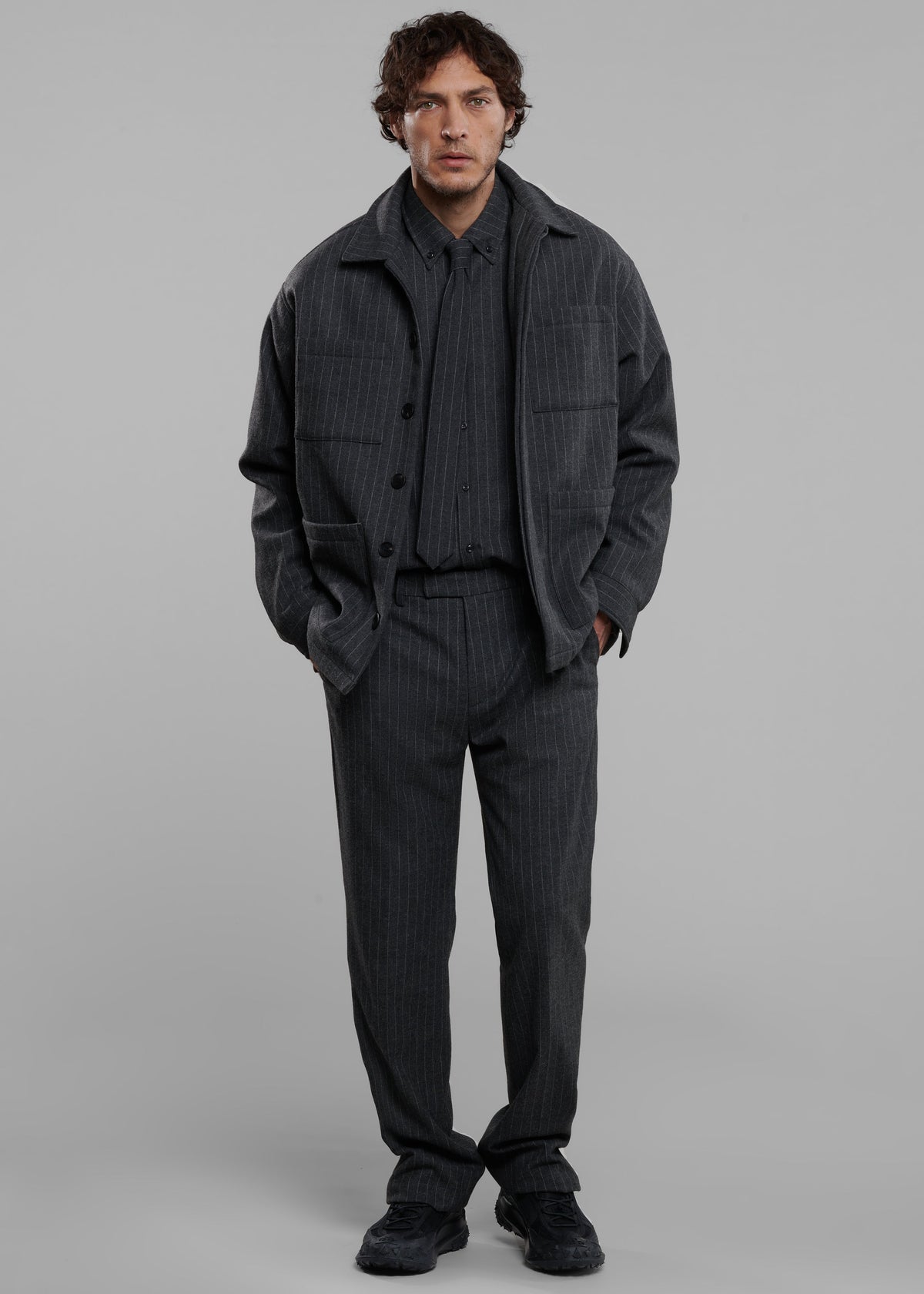 Mason Boxy Wool Jacket - Dark Grey/White Pinstripe β view 6 of 11