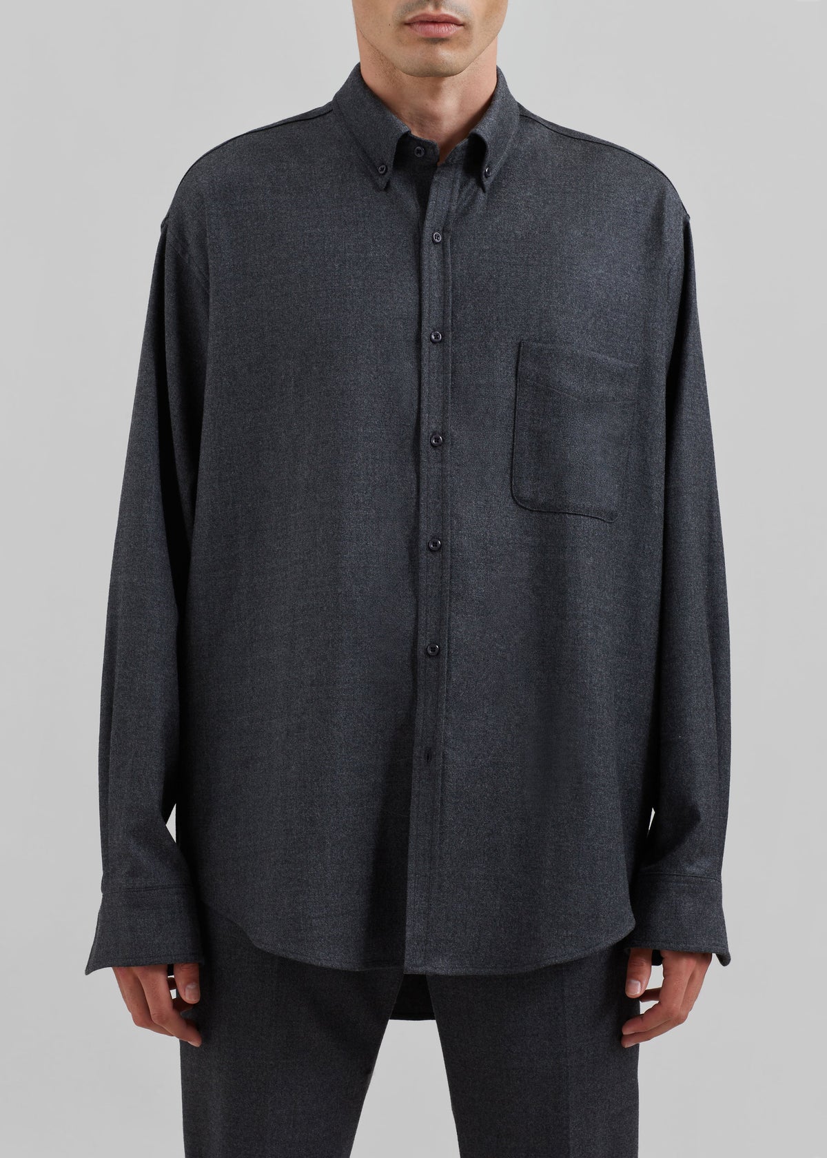 Mason Wool Flannel Button Up Shirt - Charcoal β view 6 of 10