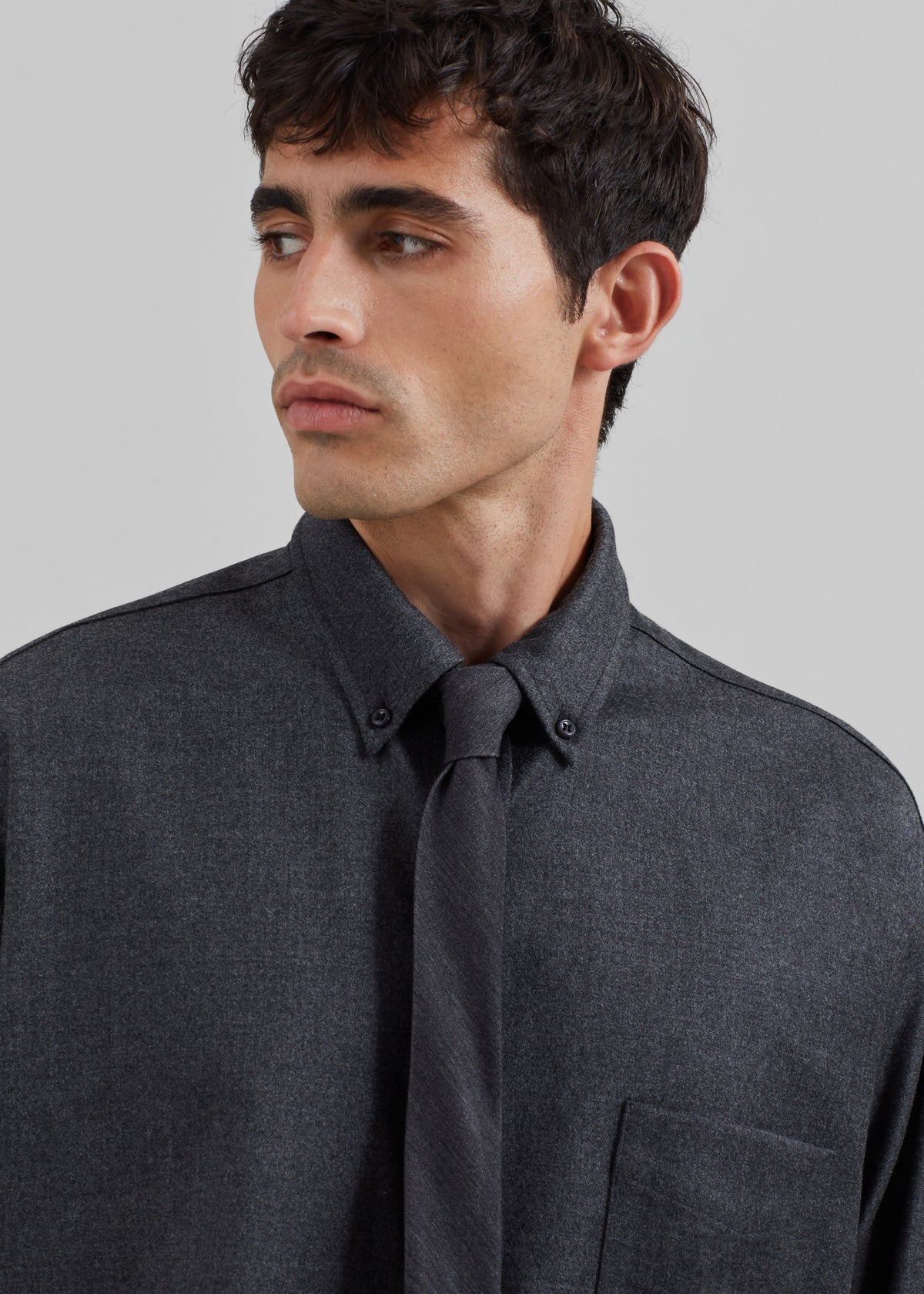 Mason Wool Flannel Button Up Shirt - Charcoal β view 3 of 10