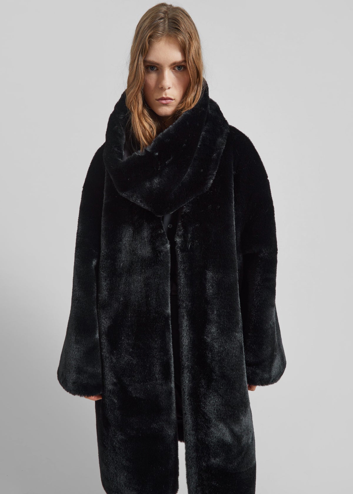 Matera Collarless Faux Fur Coat - Black β view 6 of 9