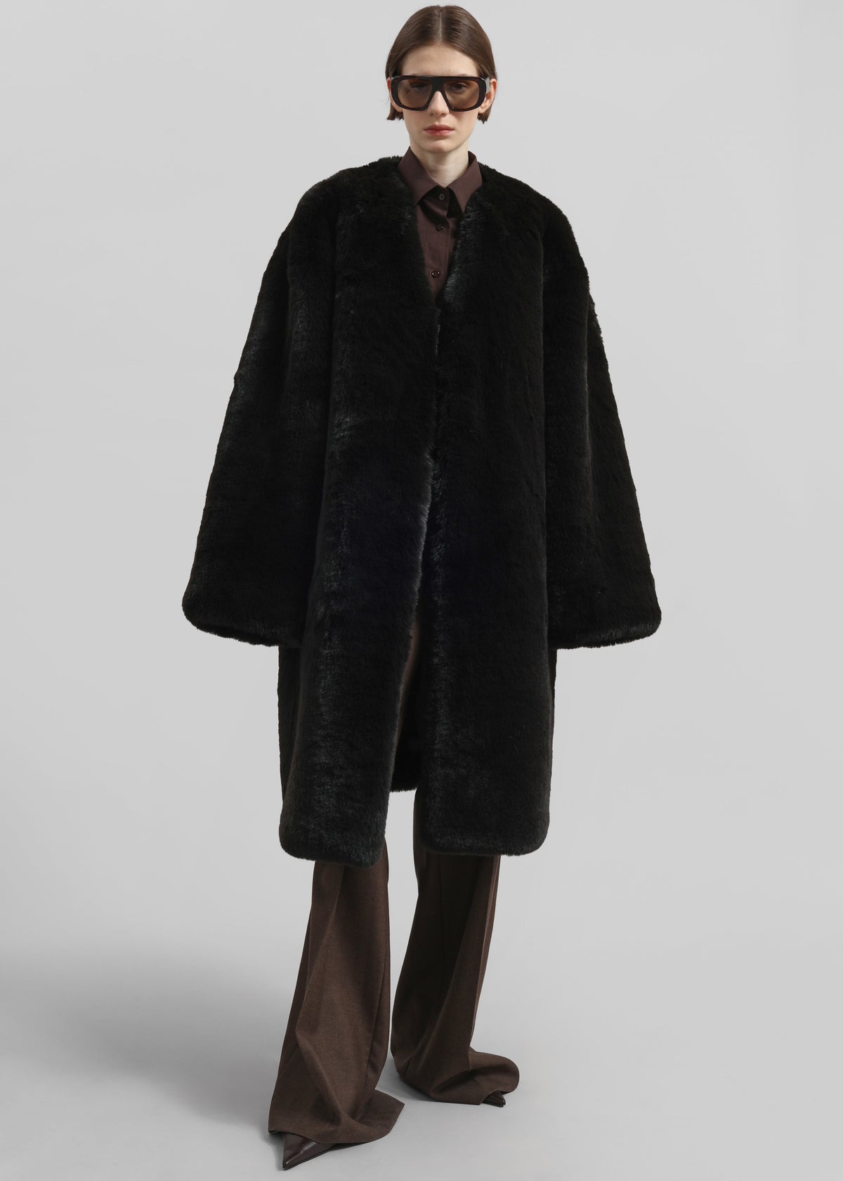 Matera Collarless Faux Fur Coat - Black β view 4 of 9