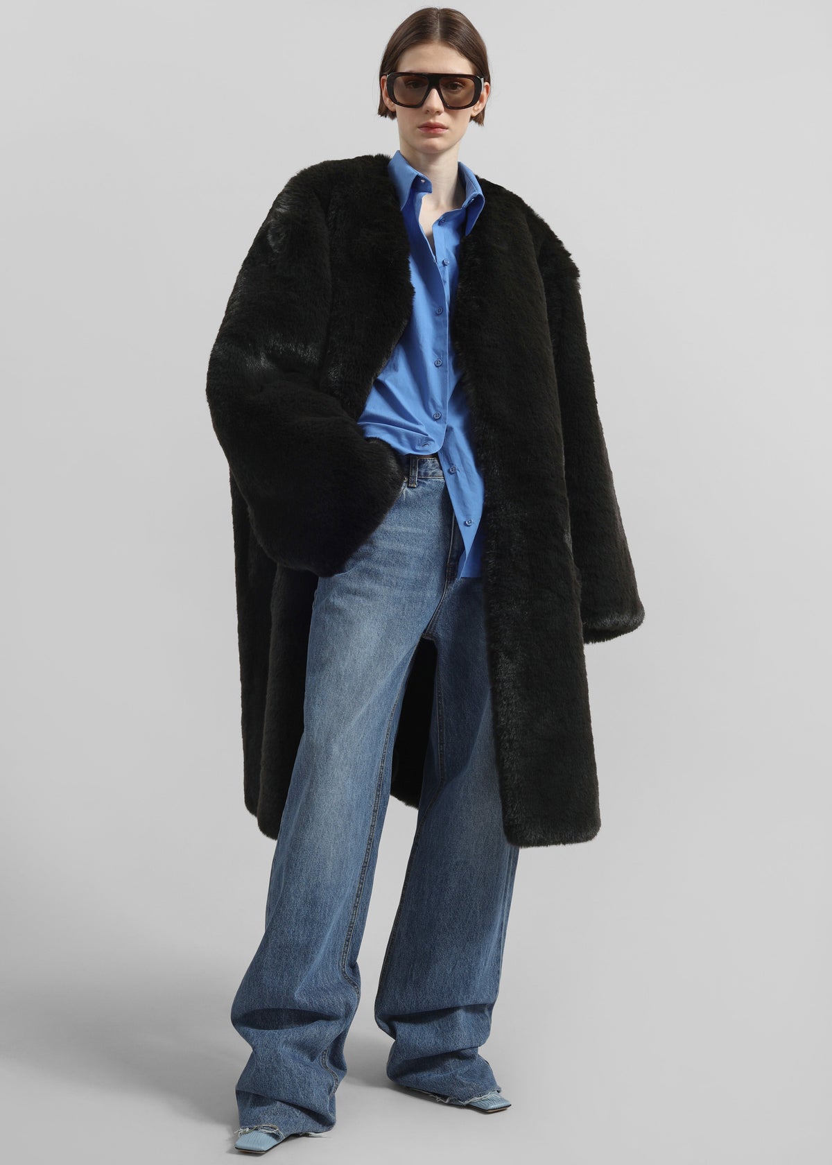 Matera Collarless Faux Fur Coat - Black β view 5 of 9