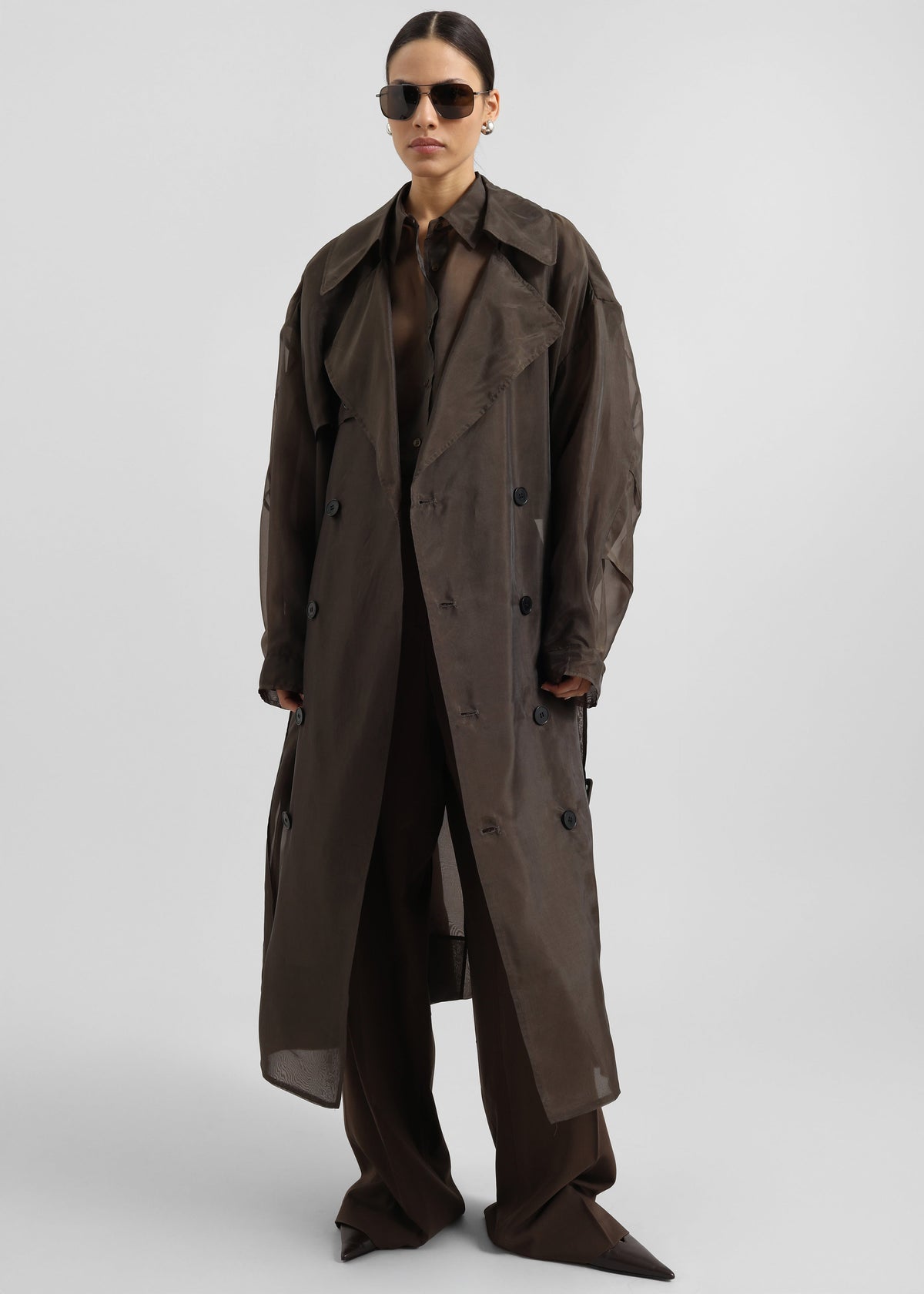 Mavis Oversized Sheer Trench - Brown β view 3 of 5