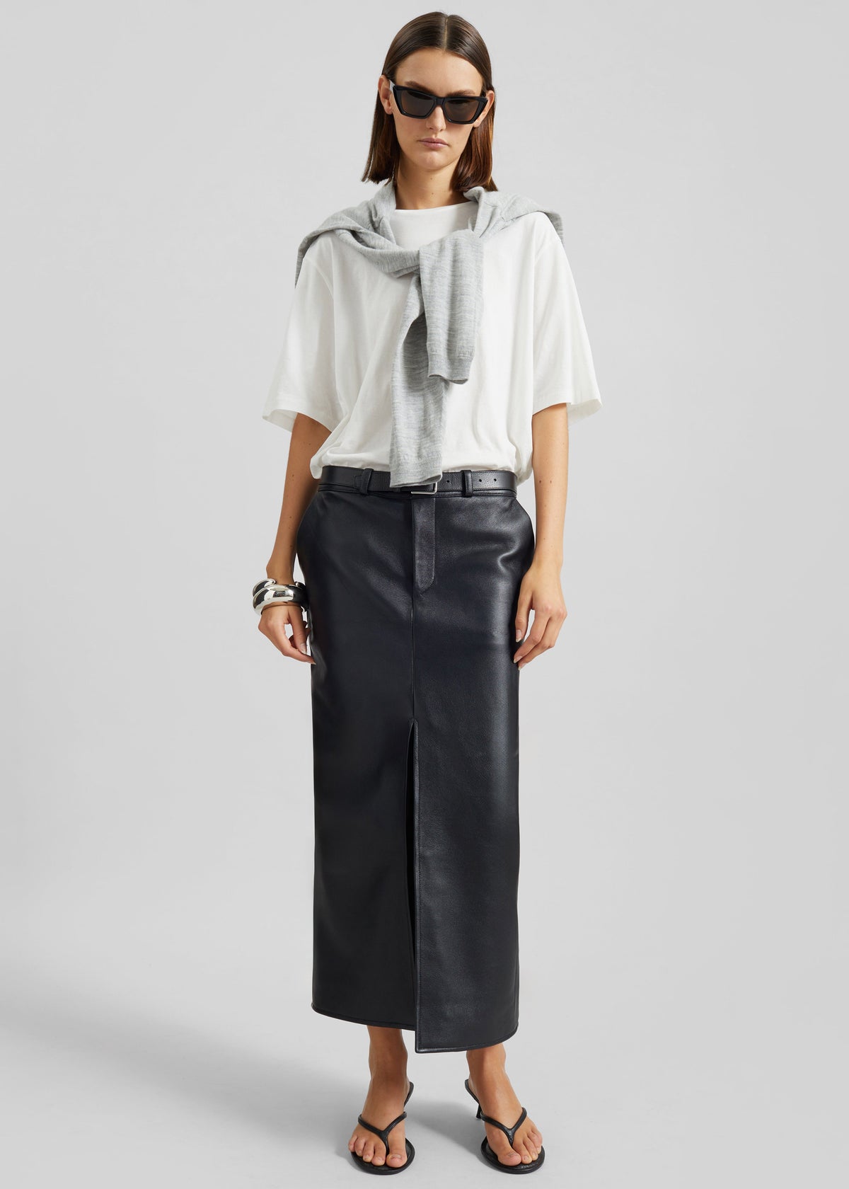 Maybelle Faux Leather Front Slit Pencil Skirt - Black β view 7 of 9