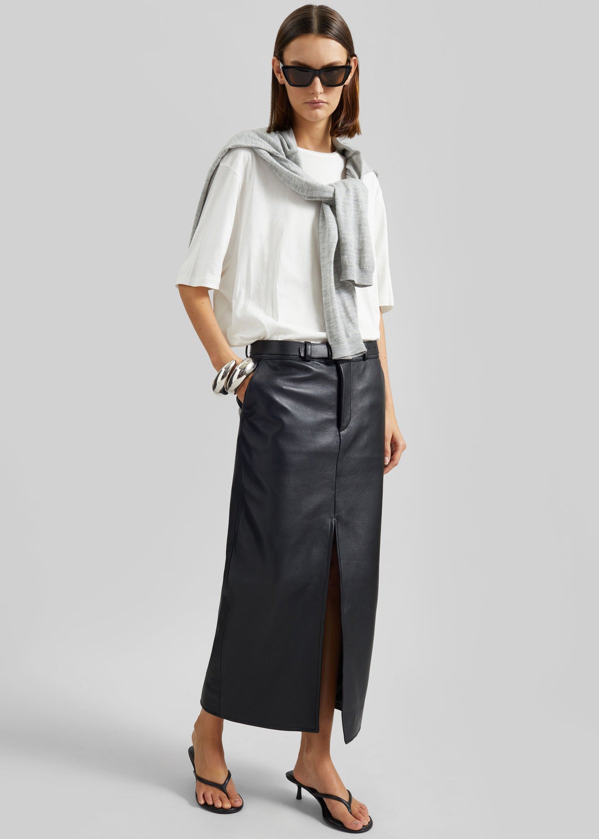 Maybelle Faux Leather Front Slit Pencil Skirt - Black β view 1 of 9