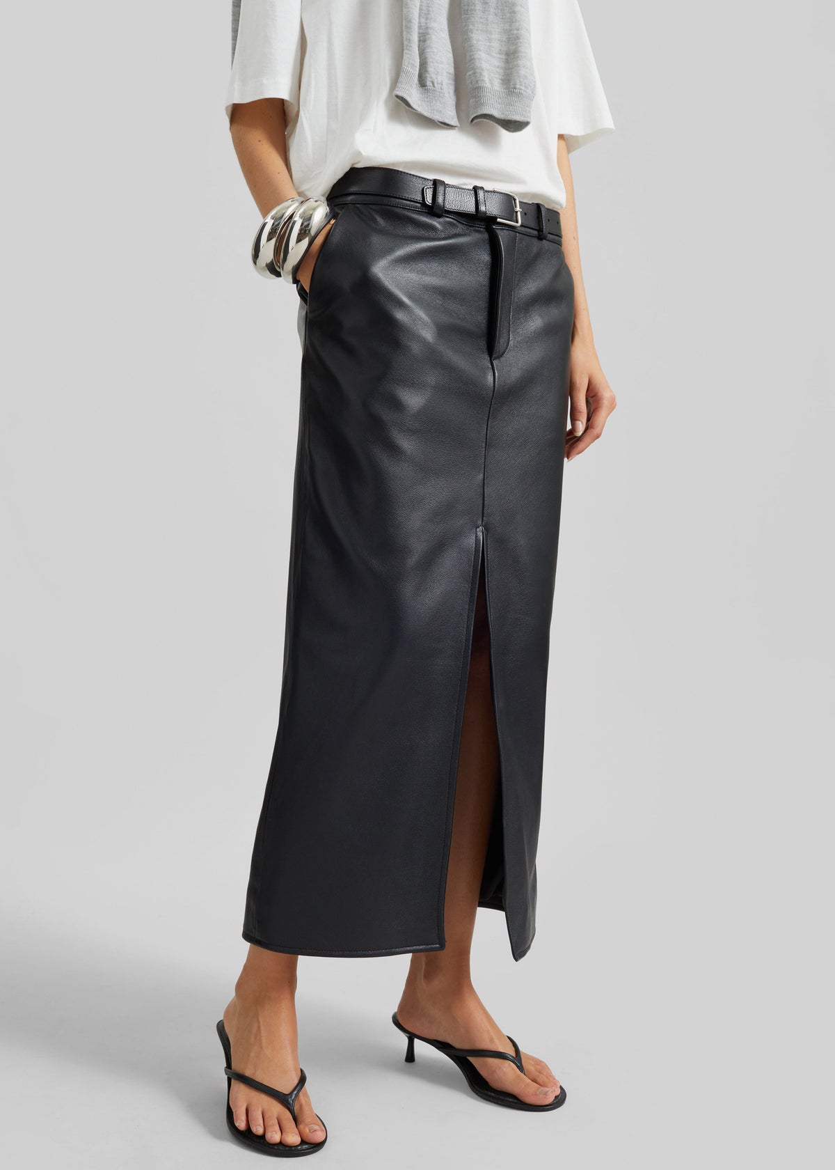 Maybelle Faux Leather Front Slit Pencil Skirt - Black β view 2 of 9