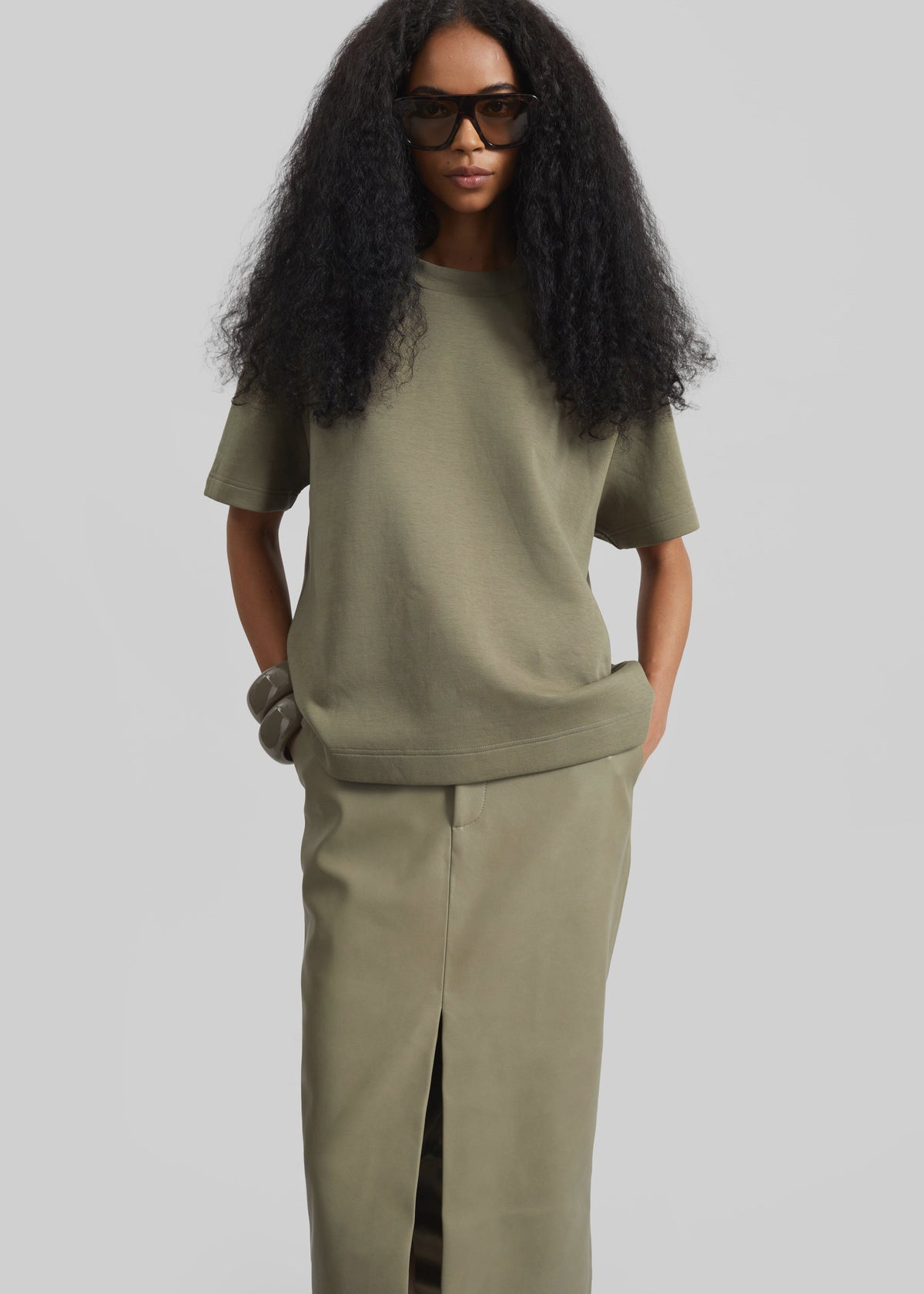 Maybelle Faux Leather Front Slit Pencil Skirt - Sage β view 5 of 7