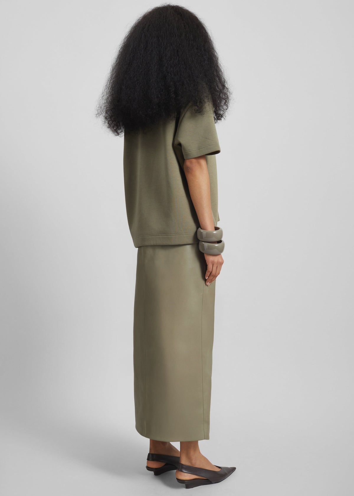 Maybelle Faux Leather Front Slit Pencil Skirt - Sage β view 6 of 7