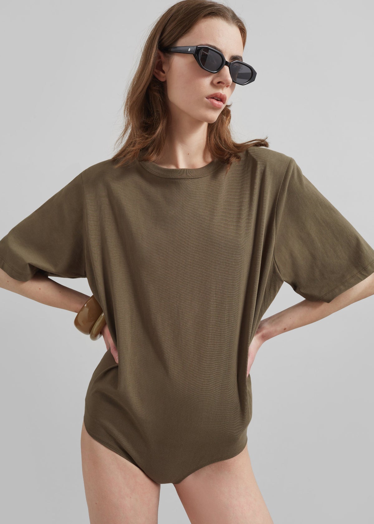 Meida Padded T-Shirt Bodysuit - Khaki β view 3 of 10
