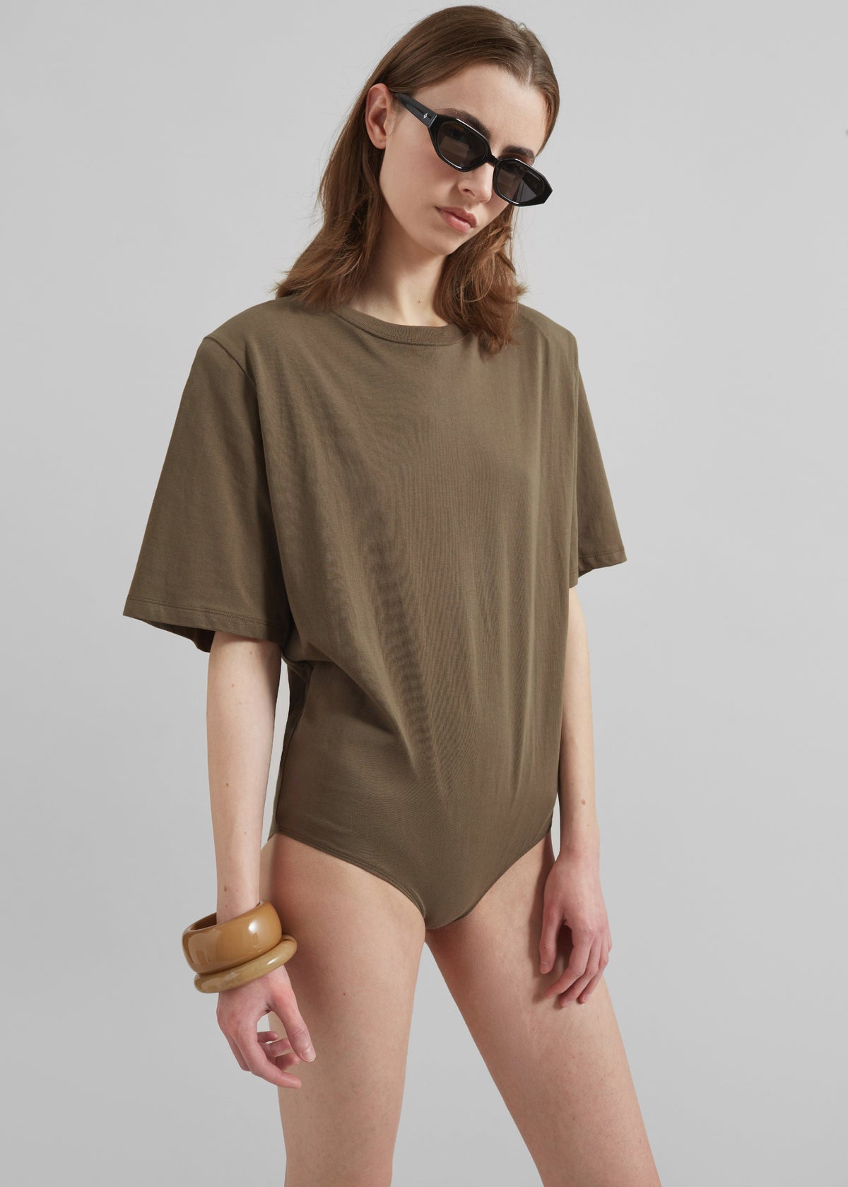 Meida Padded T-Shirt Bodysuit - Khaki β view 4 of 10