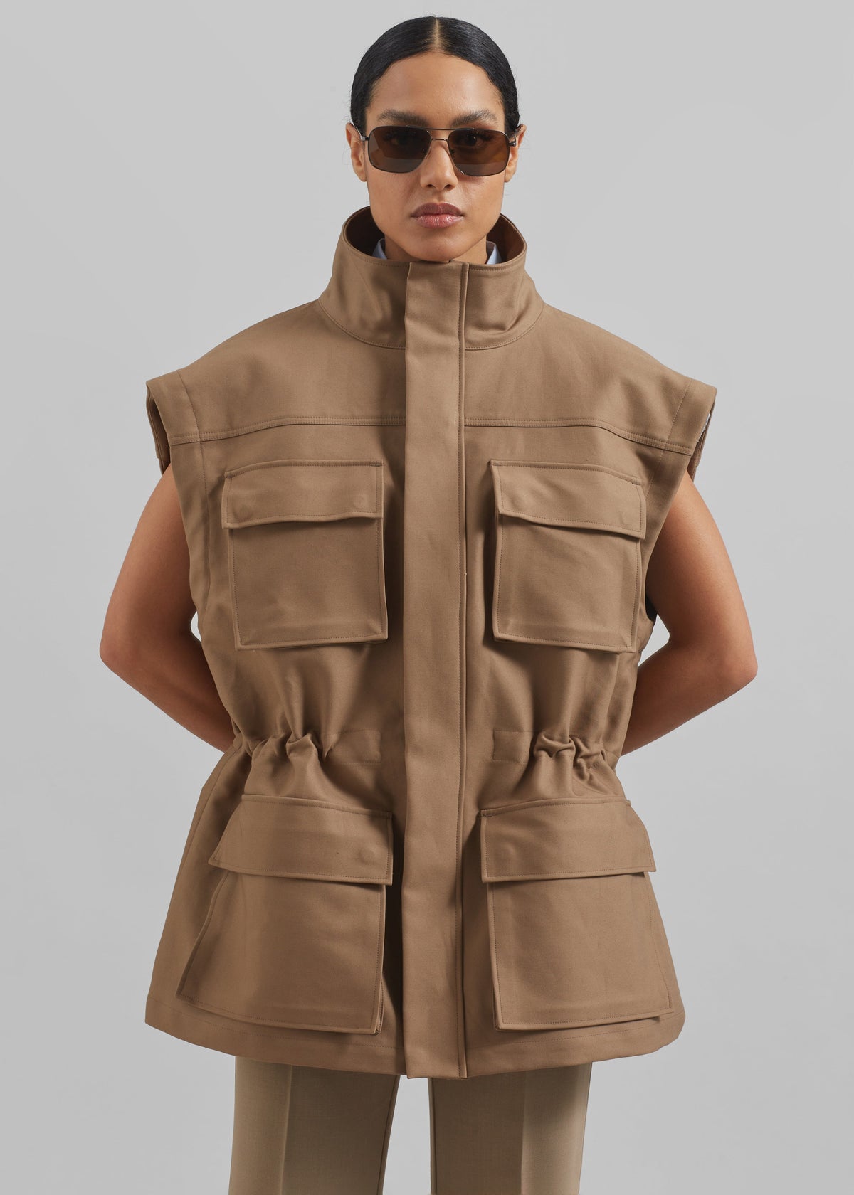Melton Detachable Sleeve Cargo Jacket - Camel β view 5 of 10