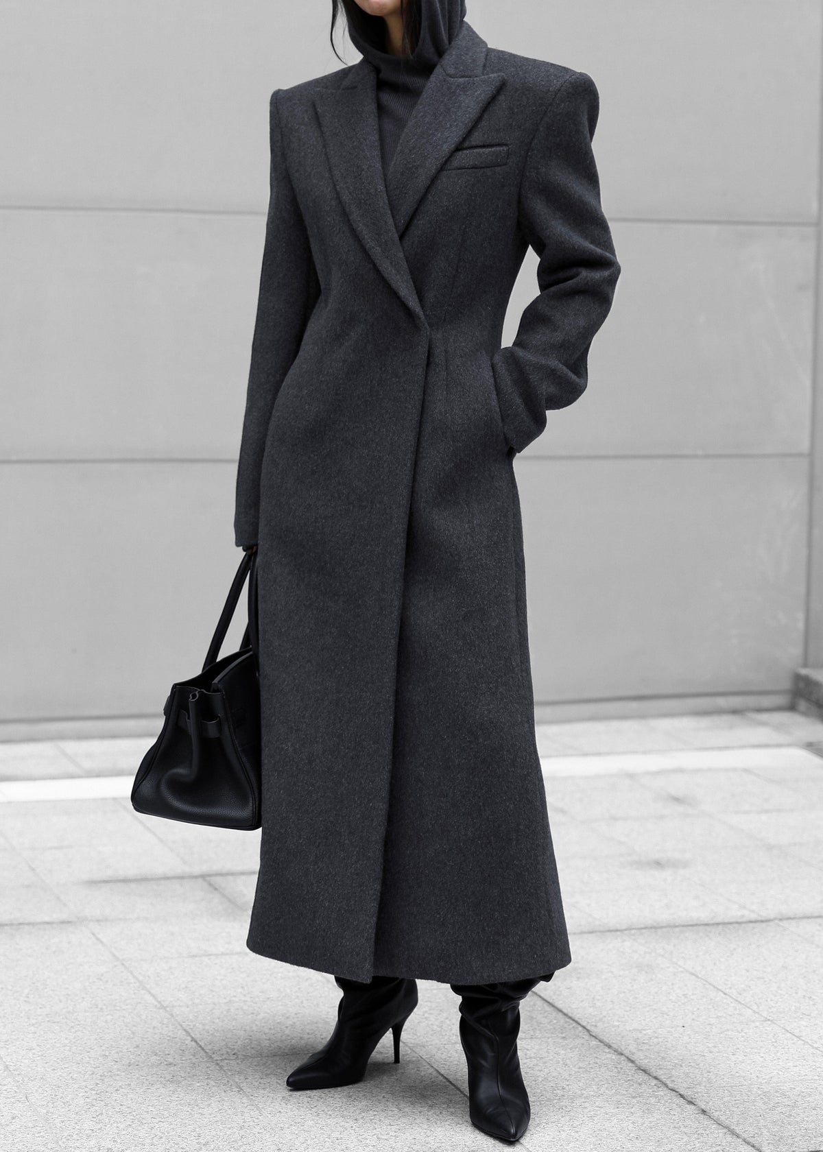 Melva Long Coat - Charcoal β view 3 of 11