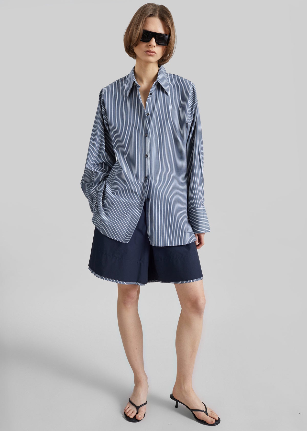 Menton Layered Hem Shorts - Navy/White Stripe β view 6 of 8
