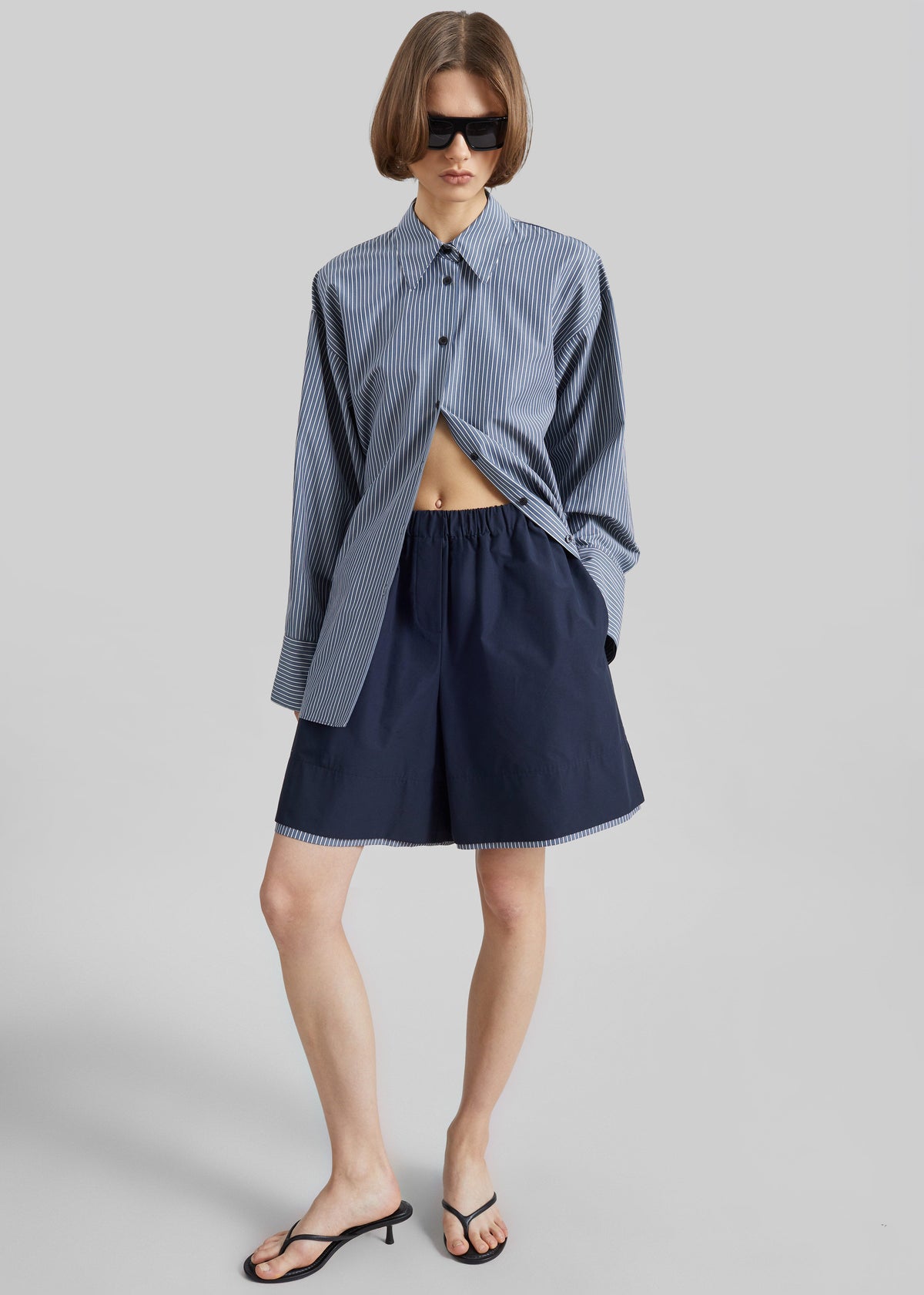 Menton Layered Hem Shorts - Navy/White Stripe β view 3 of 8