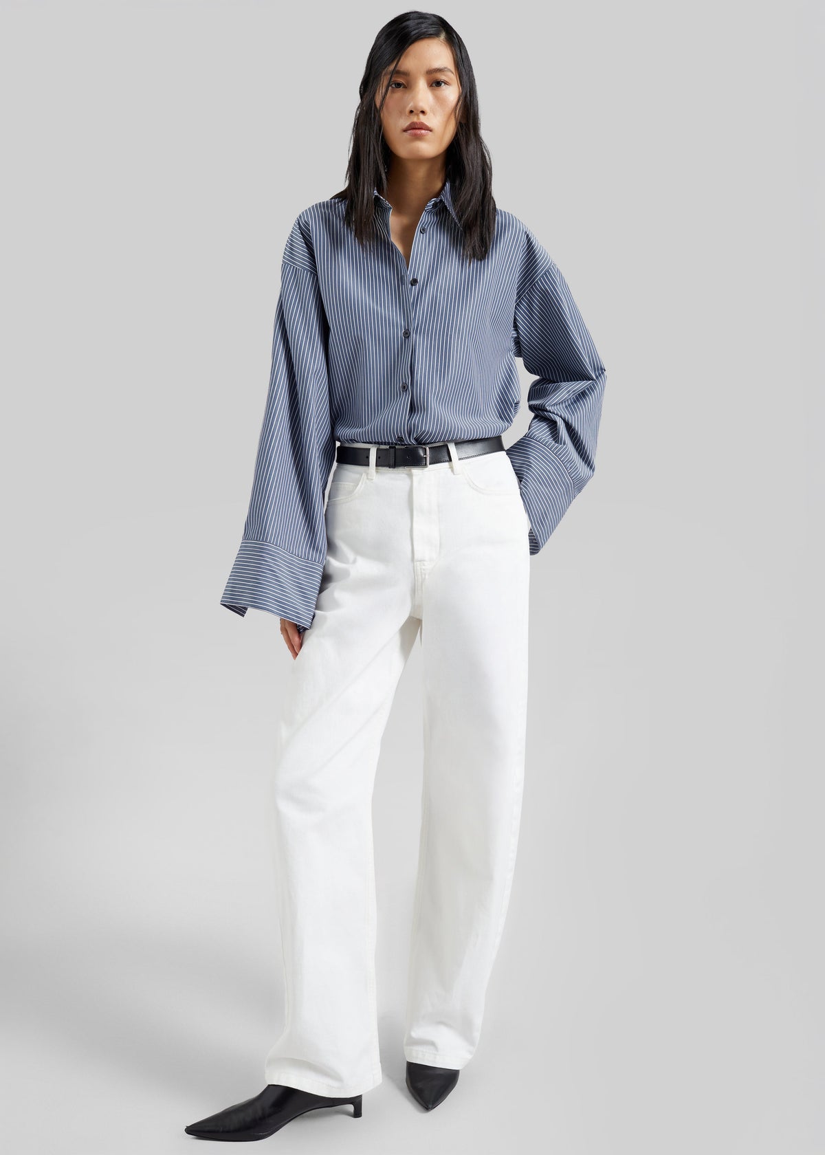 Menton Oversized Shirt - Navy/White Stripe β view 8 of 10