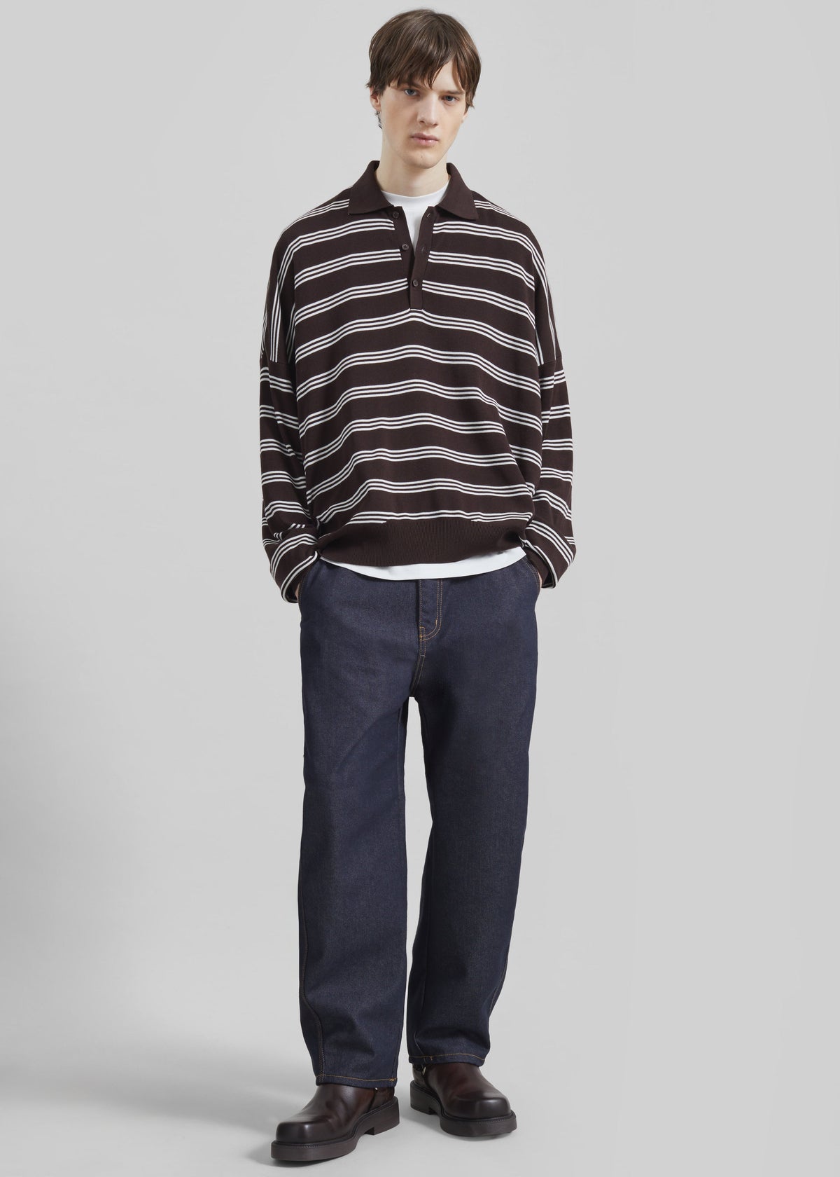 Meriel Polo Sweater - Brown/White Stripe β view 3 of 6