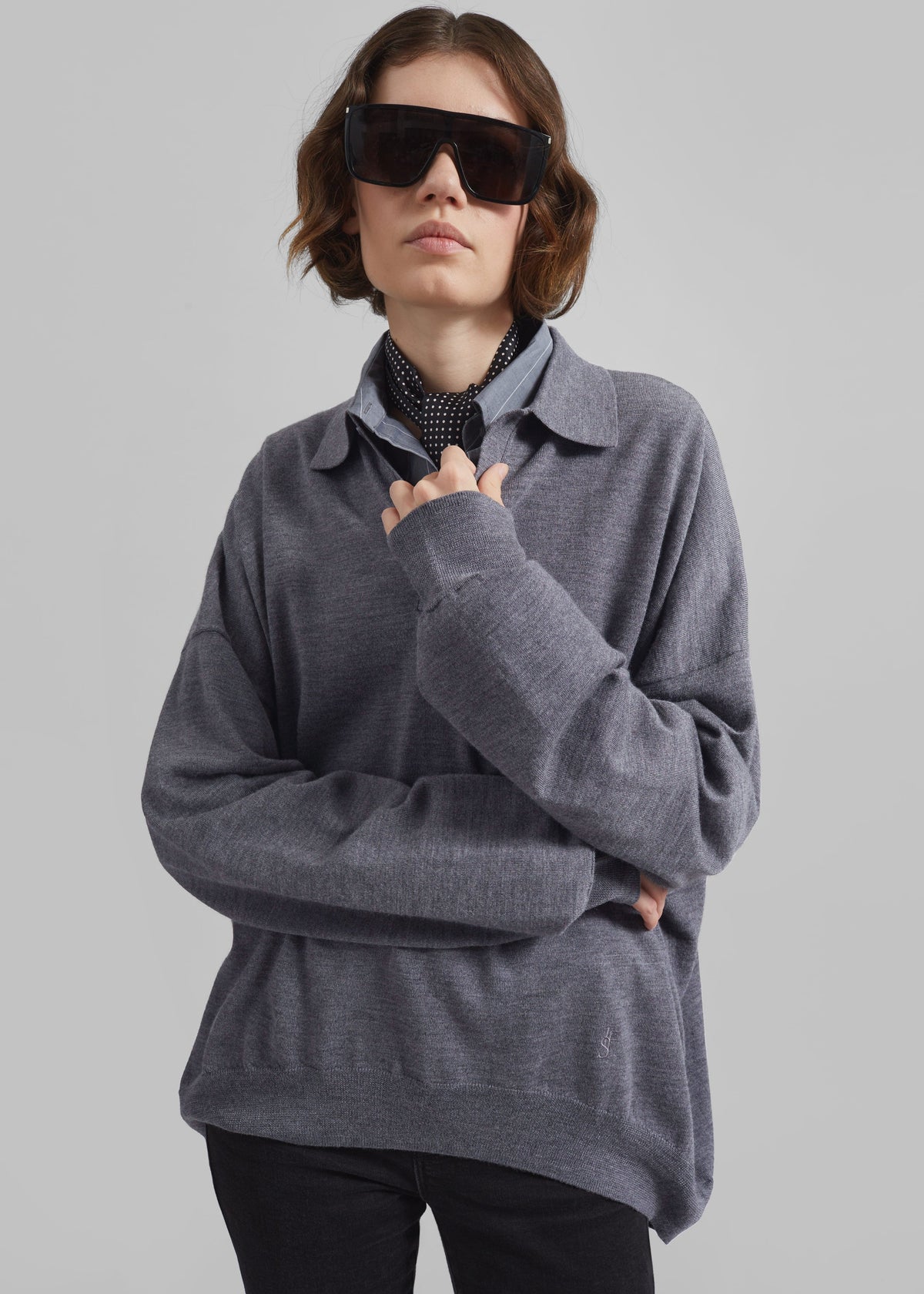 Meriel Wool Polo Sweater - Grey β view 3 of 15