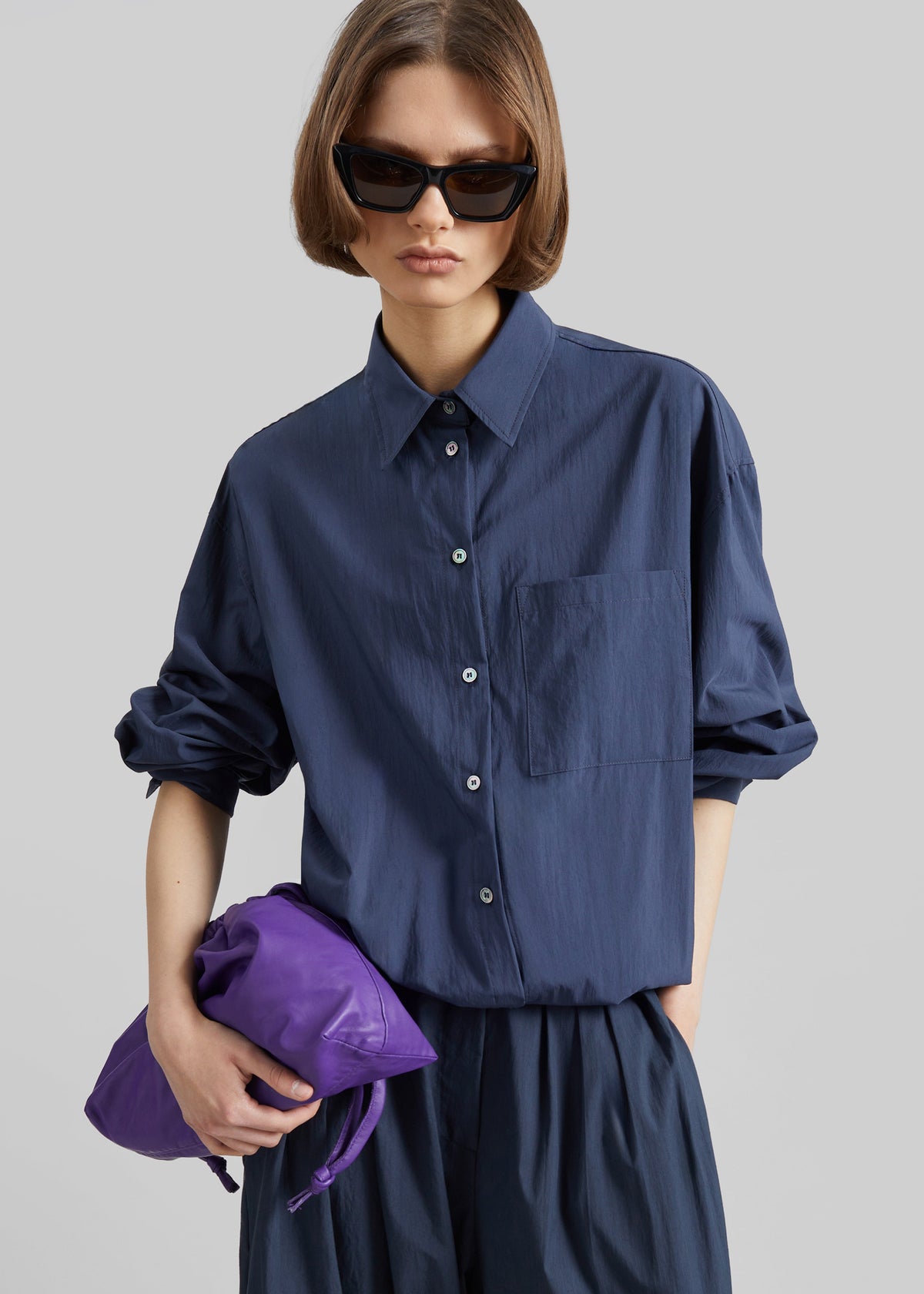 Mery Elastic Hem Shirt - Navy β view 1 of 9