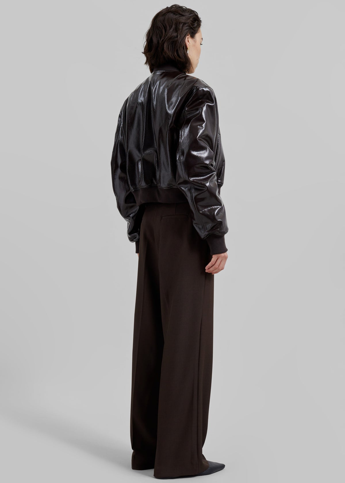 Micky Crackled Faux Leather Cropped Bomber - Dark Brown β view 6 of 7