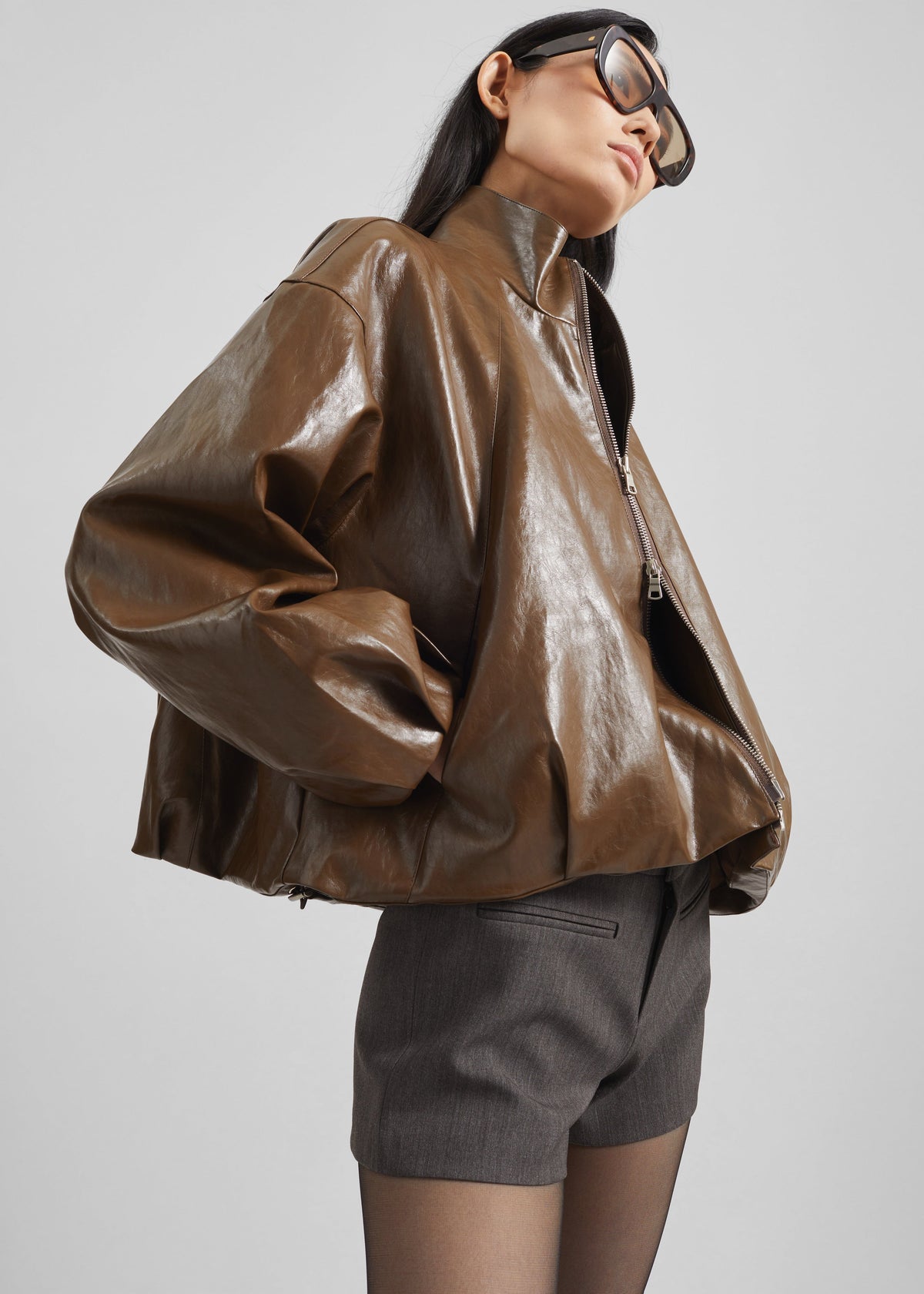 Milford Faux Leather Balloon Jacket - Brown β view 7 of 8
