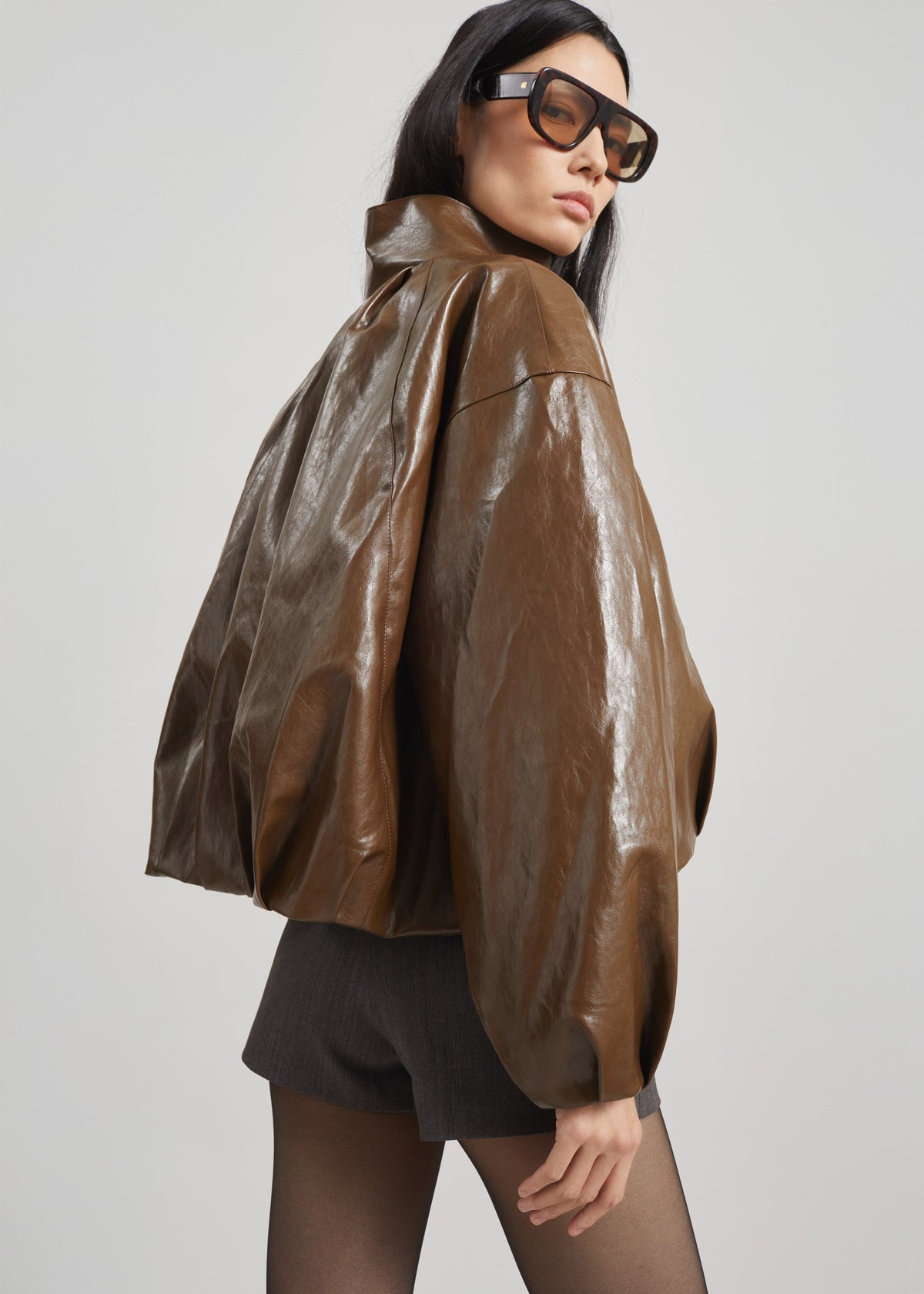 Milford Faux Leather Balloon Jacket - Brown β view 5 of 8