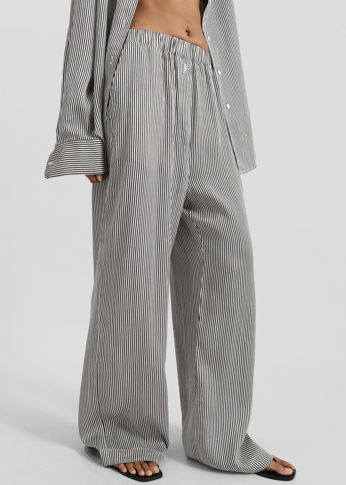 Mirca Striped Silk Elastic Pants - Black/White Stripe β view 4 of 7