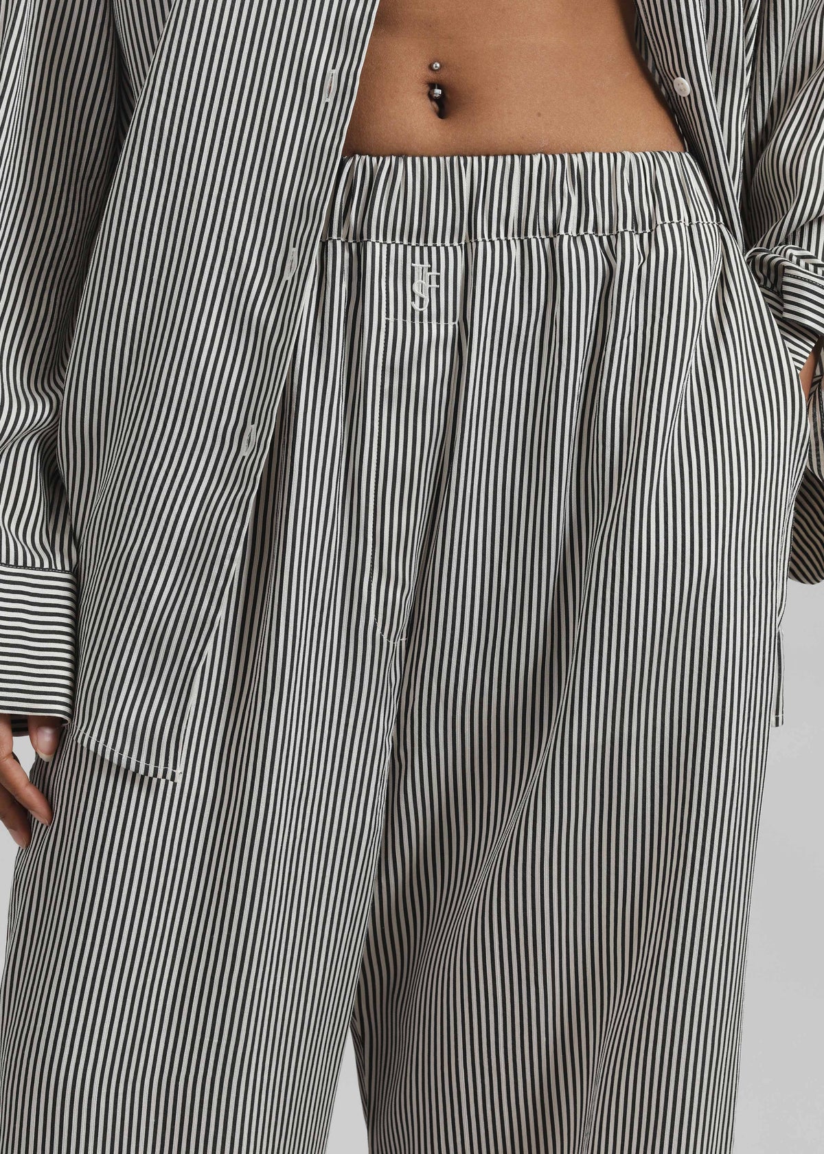 Mirca Striped Silk Elastic Pants - Black/White Stripe β view 3 of 7