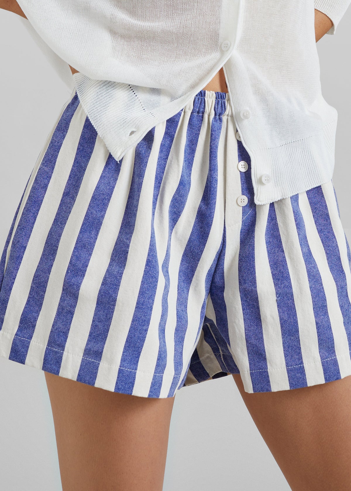 Mireval Cotton Boxer Shorts - Blue/White Stripe β view 2 of 8