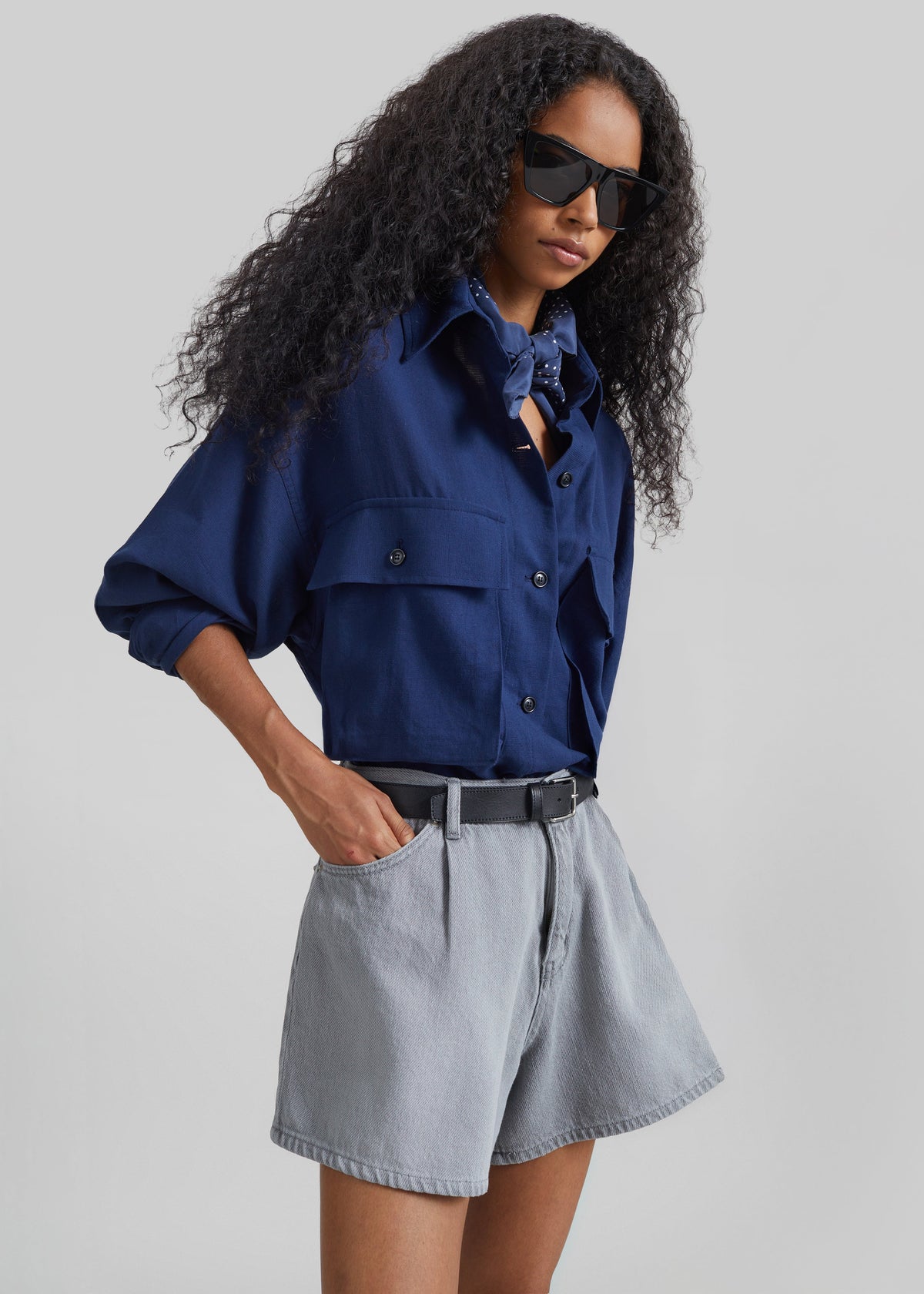 Mojave Pleated Denim Shorts - Grey Wash β view 2 of 8