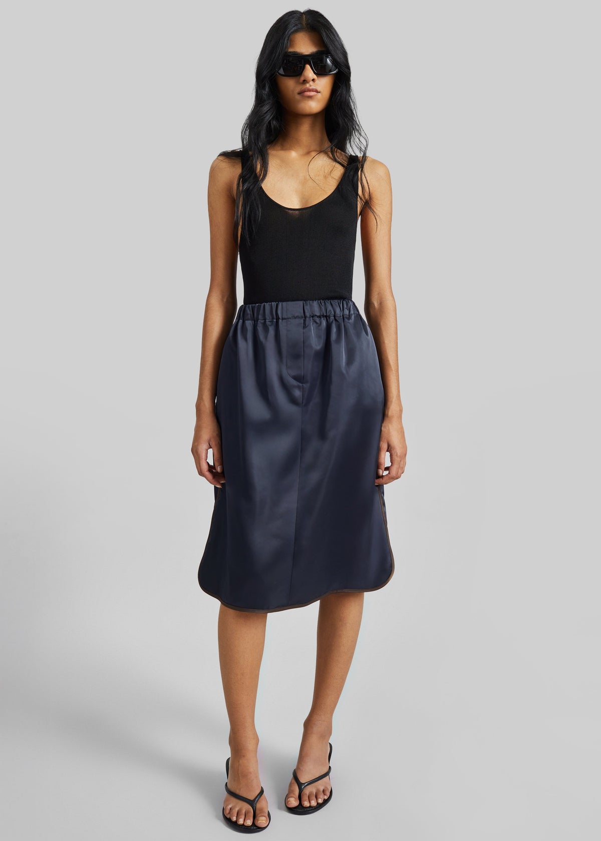 Munich Contrast Piping Midi Skirt - Navy β view 3 of 9