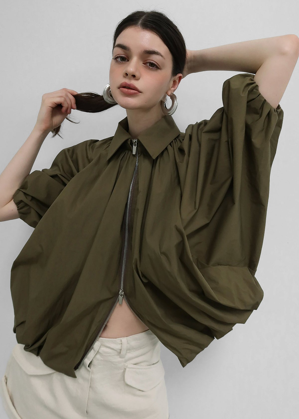 Murray Batwing Sleeve Balloon Jacket - Olive Brown β view 3 of 11