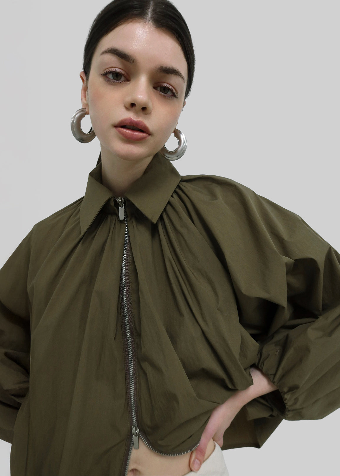Murray Batwing Sleeve Balloon Jacket - Olive Brown β view 2 of 11