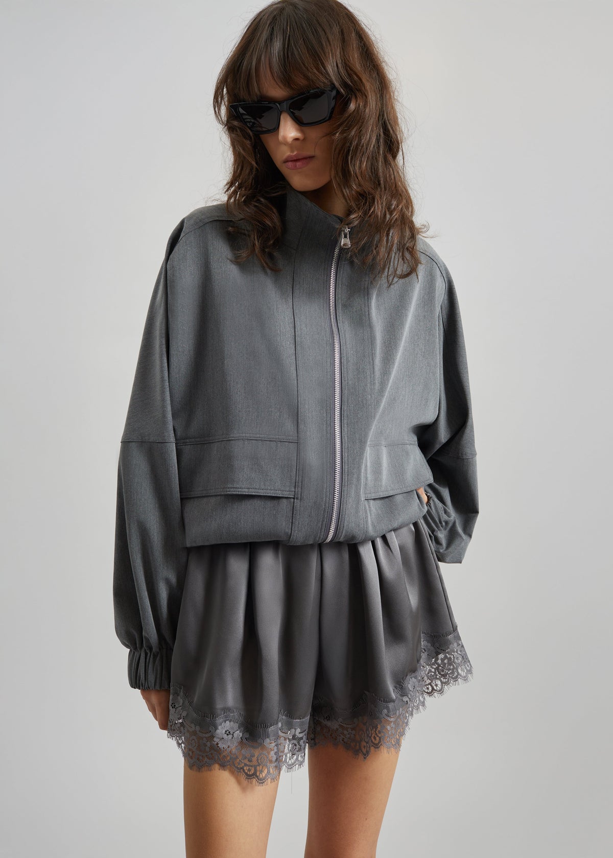 Mylah Satin Lace Trim Shorts - Slate Grey β view 6 of 10