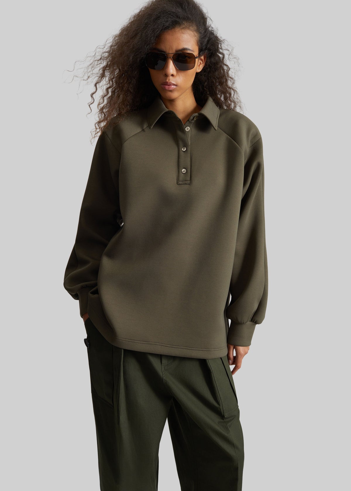 Naen Neoprene Polo Top - Dark Olive β view 4 of 6