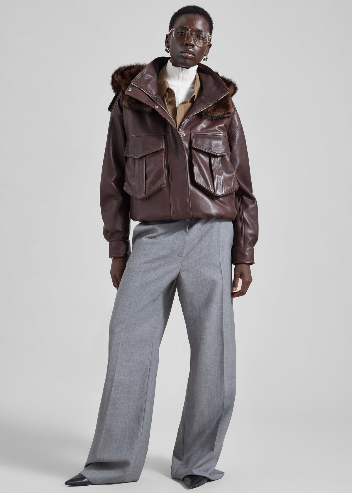 Napa Leather Hooded Jacket - Brown – view 5 of 9