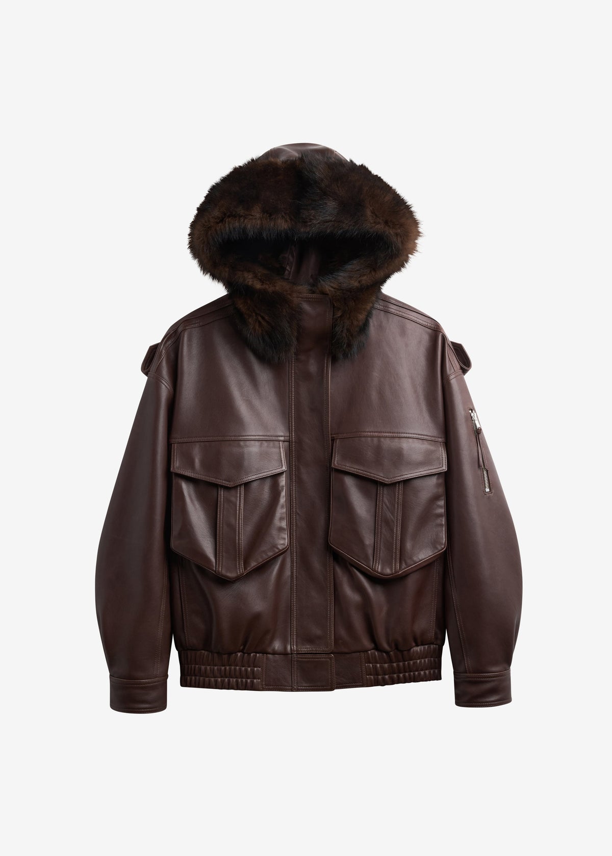 Napa Leather Hooded Jacket - Brown – view 9 of 9