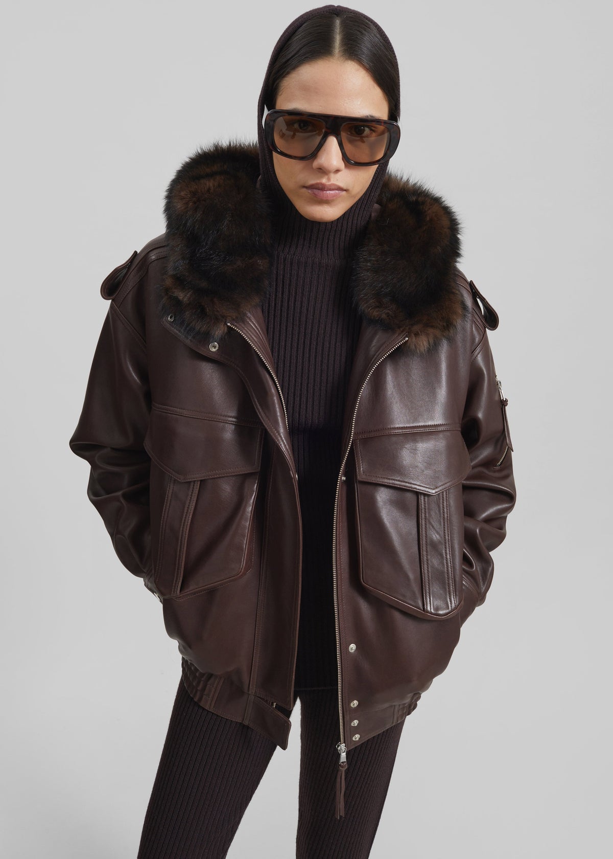 Napa Leather Hooded Jacket - Brown – view 7 of 9