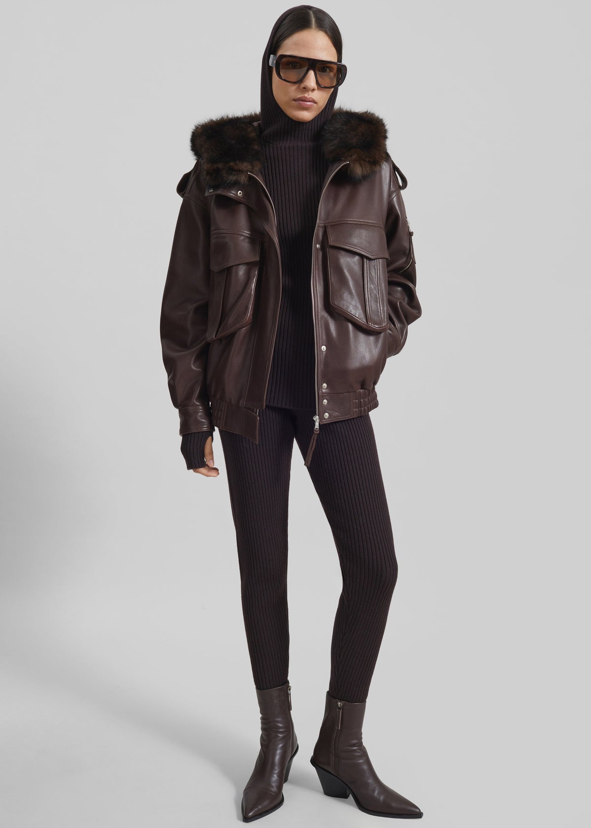Napa Leather Hooded Jacket - Brown – view 6 of 9