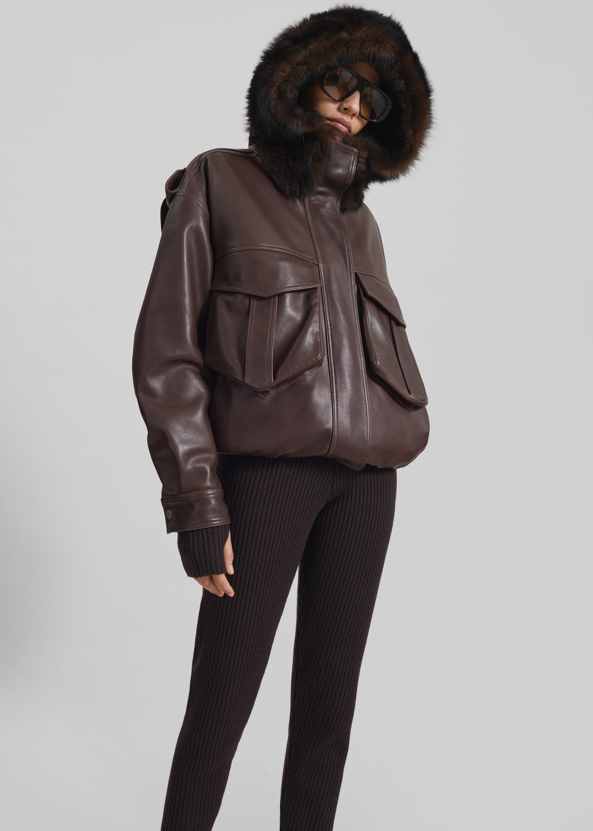 Napa Leather Hooded Jacket - Brown – view 4 of 9