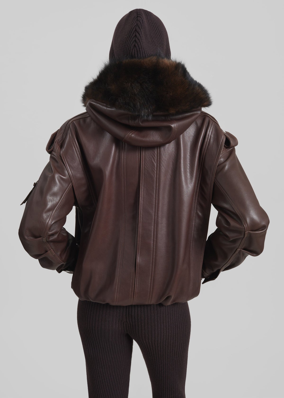 Napa Leather Hooded Jacket - Brown – view 8 of 9