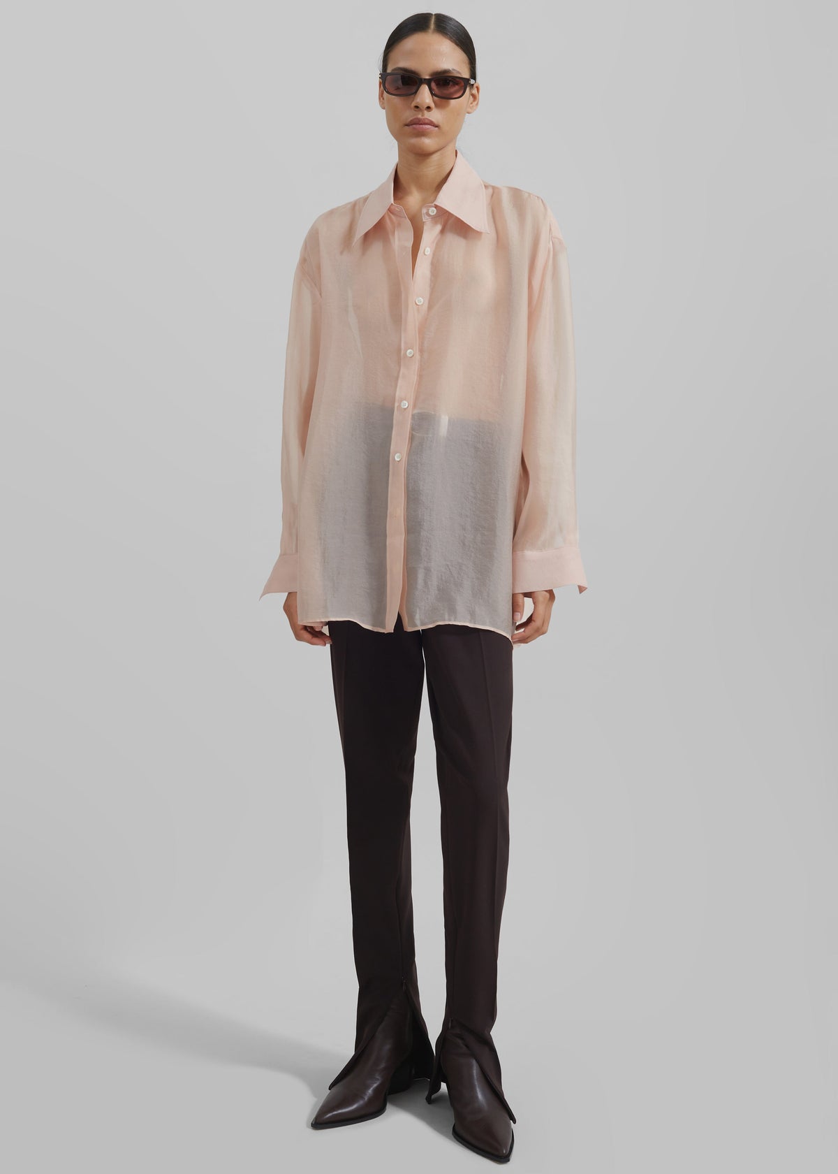 Nel Sheer Button Up Shirt - Pink β view 5 of 9