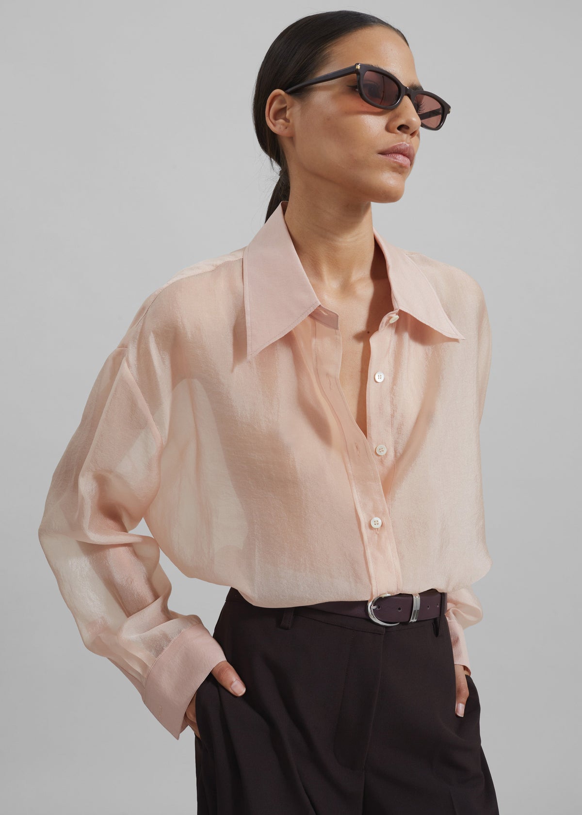 Nel Sheer Button Up Shirt - Pink β view 7 of 9