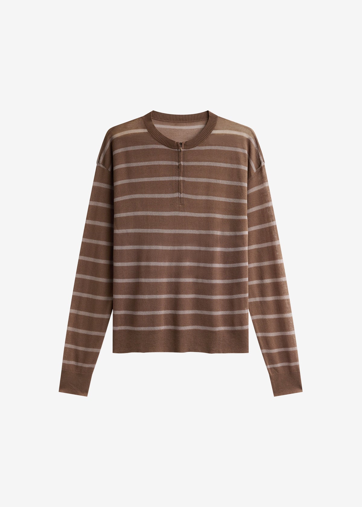 Nelas Knit Sheer Zip Pullover - Brown Stripe β view 5 of 5