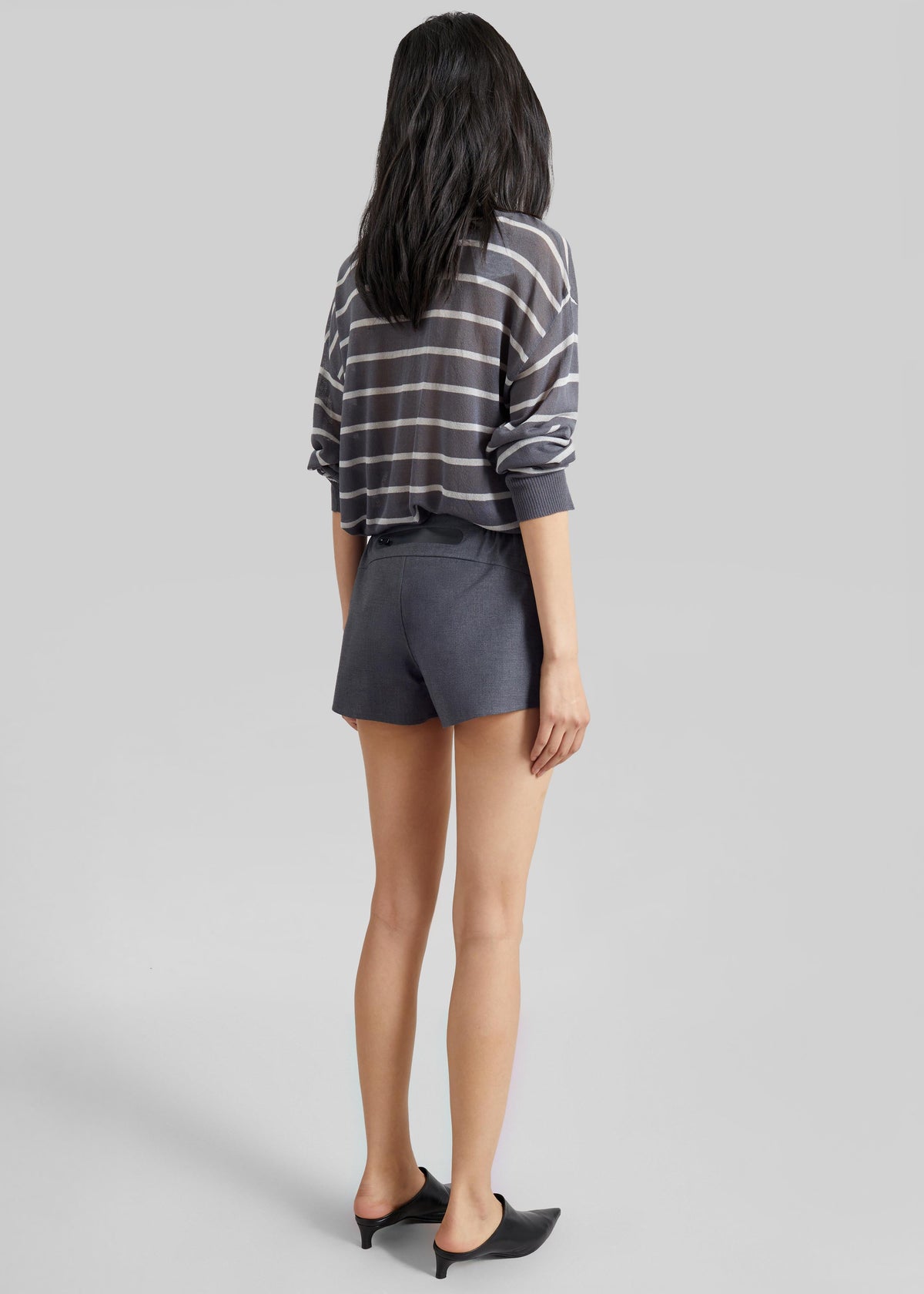 Nelas Knit Sheer Zip Pullover - Grey Stripe β view 8 of 9