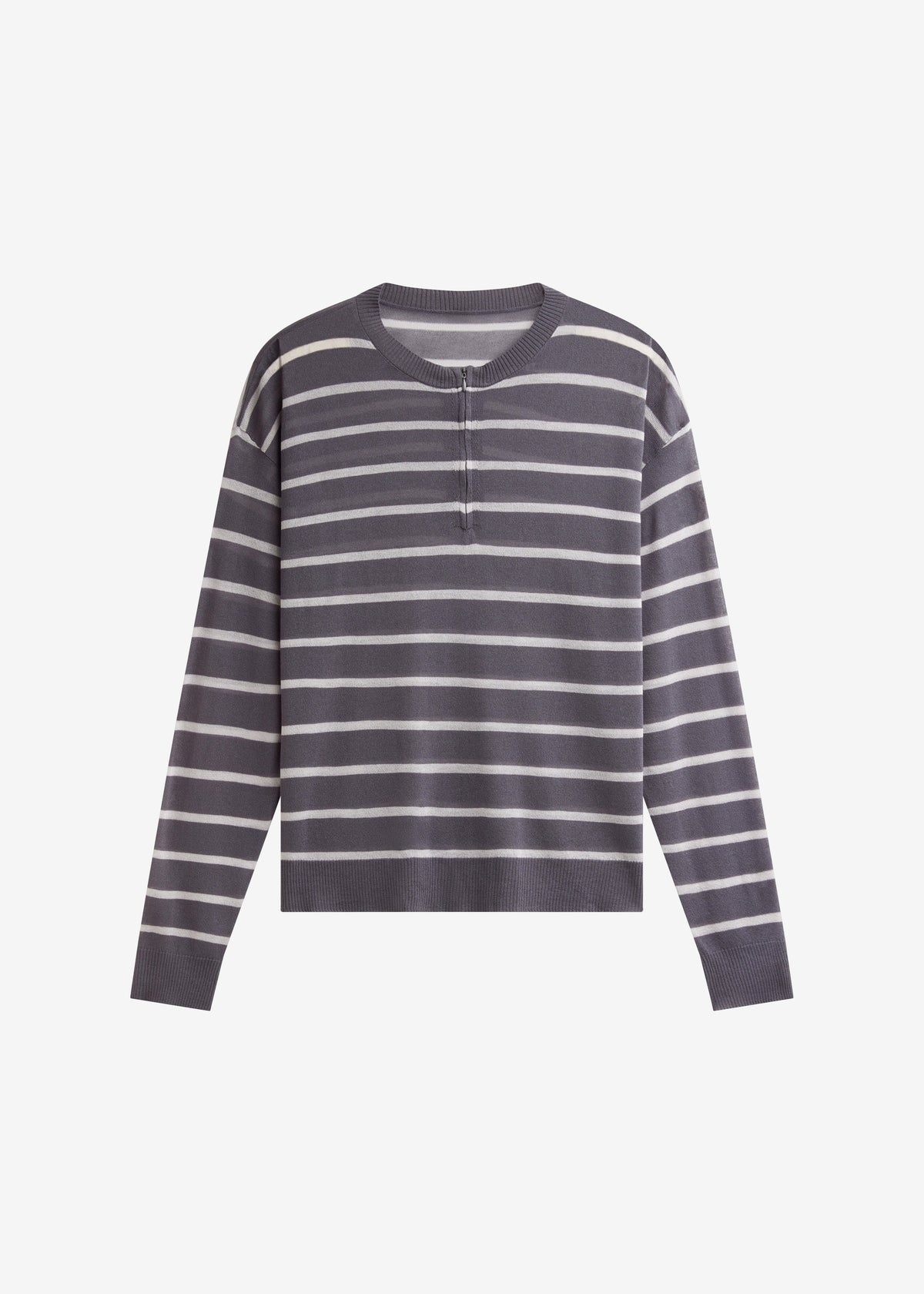 Nelas Knit Sheer Zip Pullover - Grey Stripe β view 9 of 9