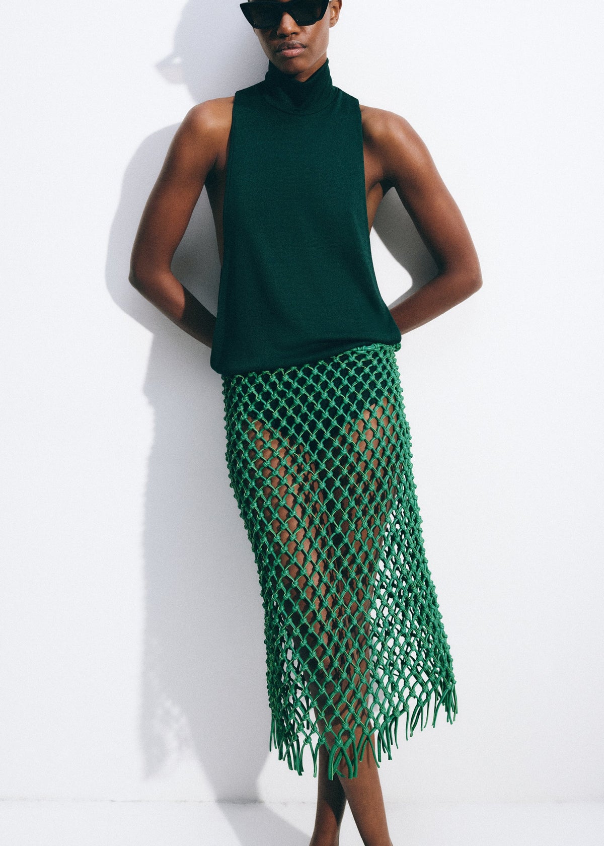 Nelaya Leather Macrame Skirt - Emerald β view 3 of 10