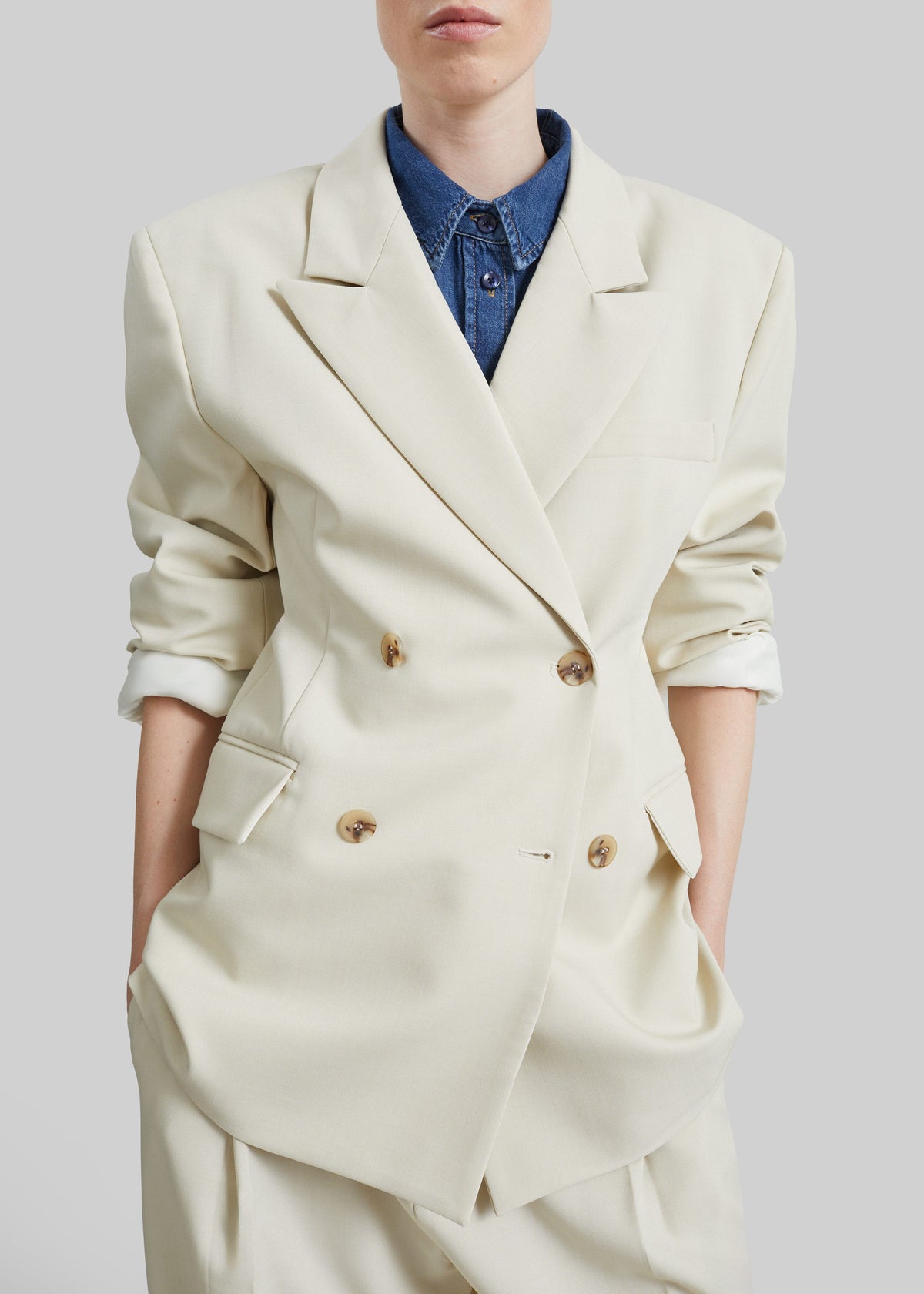 Neria Double Breasted Blazer - Light Beige β view 3 of 8