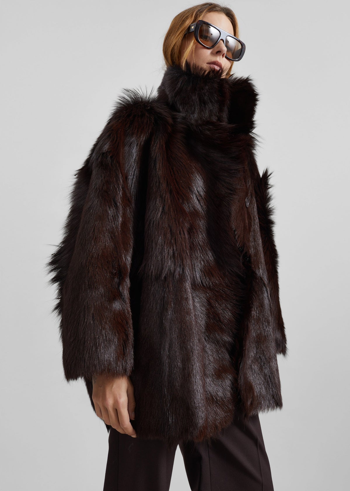 Nerola Funnel Neck Fur Coat - Plum β view 5 of 11